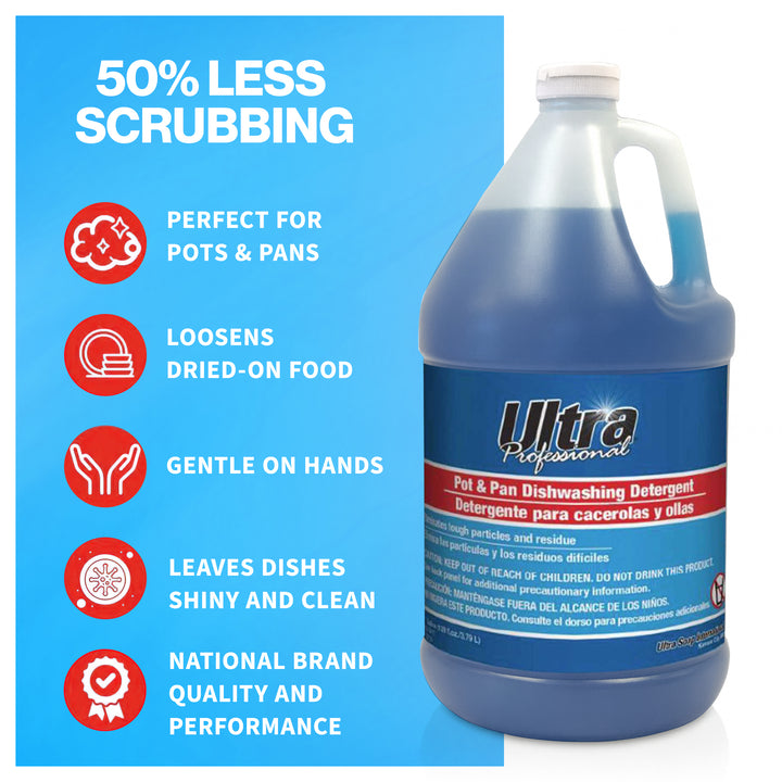 Ultra Professional™ 4 Pack 1 Gal Pots/Pans Dishwashing Detergent, Platinum, Blue - VMInnovations