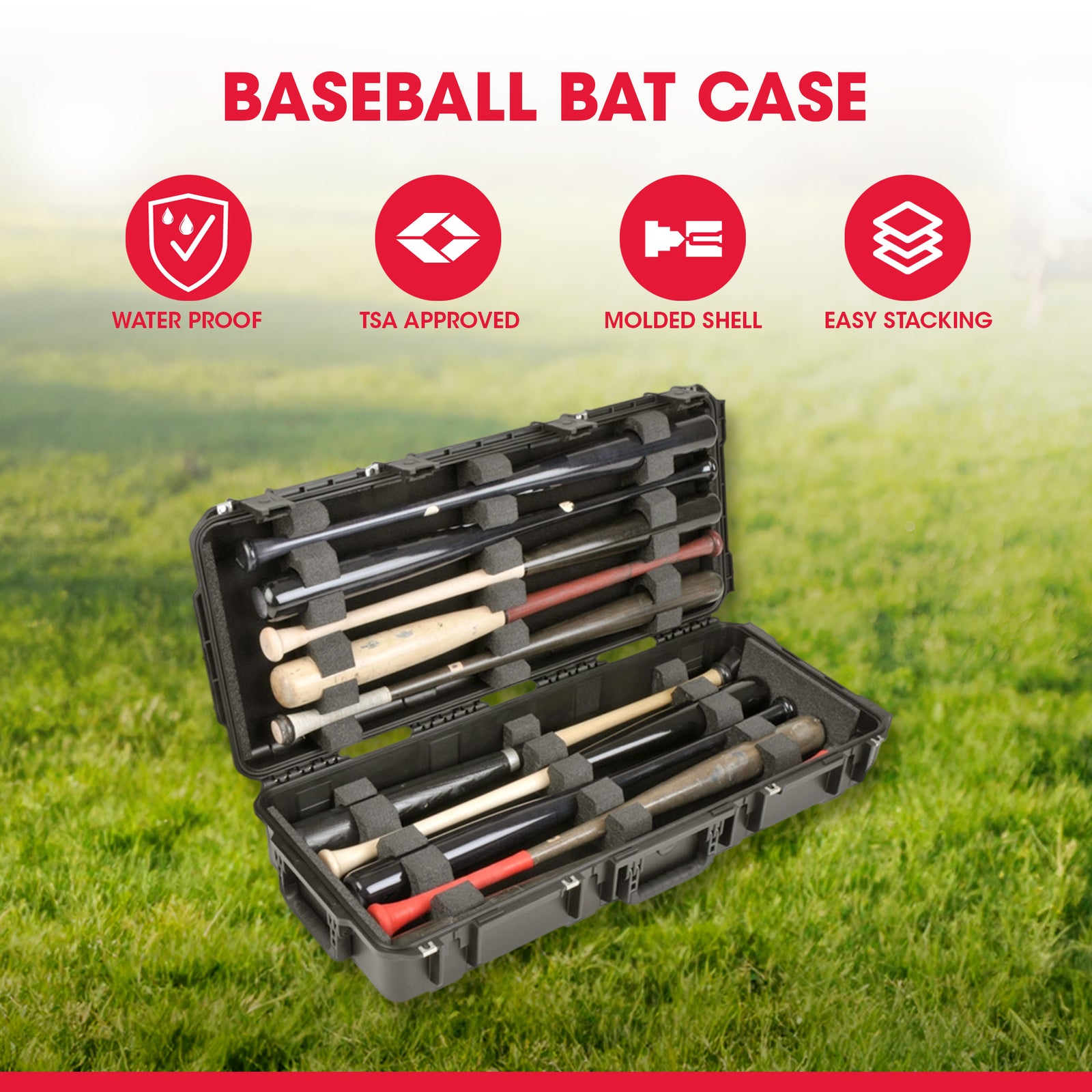 SKB iSeries Durable Baseball Bat Case for 10 Bats, Weatherproof, Secure Locks - VMInnovations