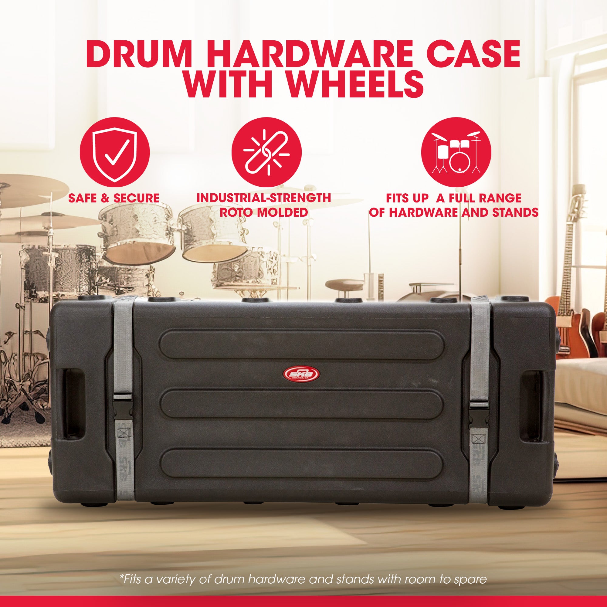 SKB Drum Hardware Case with Wheels, Durable Polyethylene Mobile Storage, Black