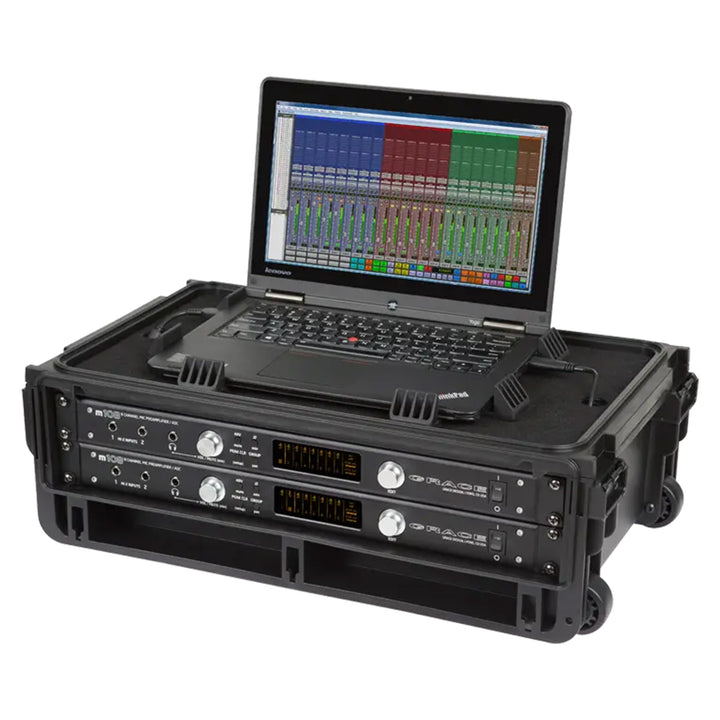 SKB 2U Studio Flyer Carry-on Rack Case with Laptop Surface, Waterproof, Black - VMInnovations
