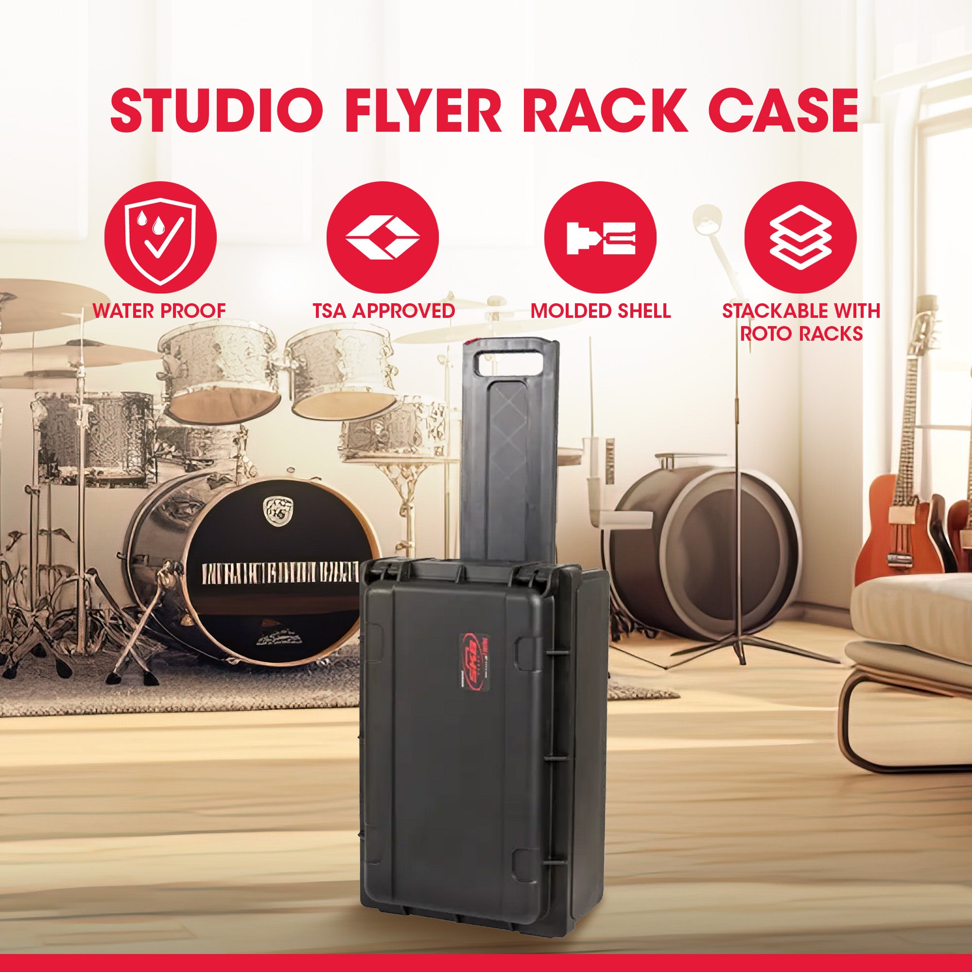 SKB 2U Studio Flyer Carry-on Rack Case with Laptop Surface, Waterproof, Black - VMInnovations