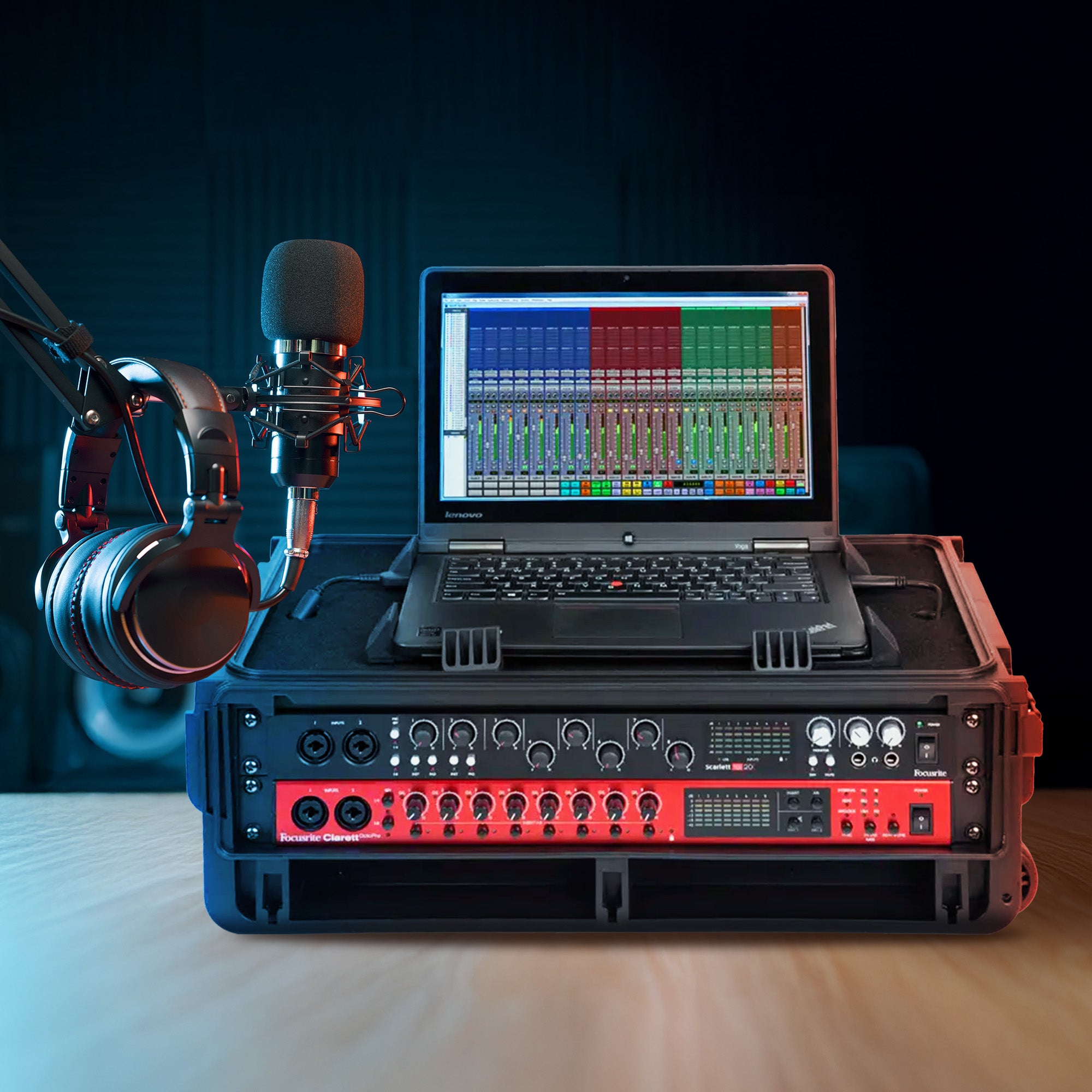SKB 2U Studio Flyer Carry-on Rack Case with Laptop Surface, Waterproof, Black - VMInnovations