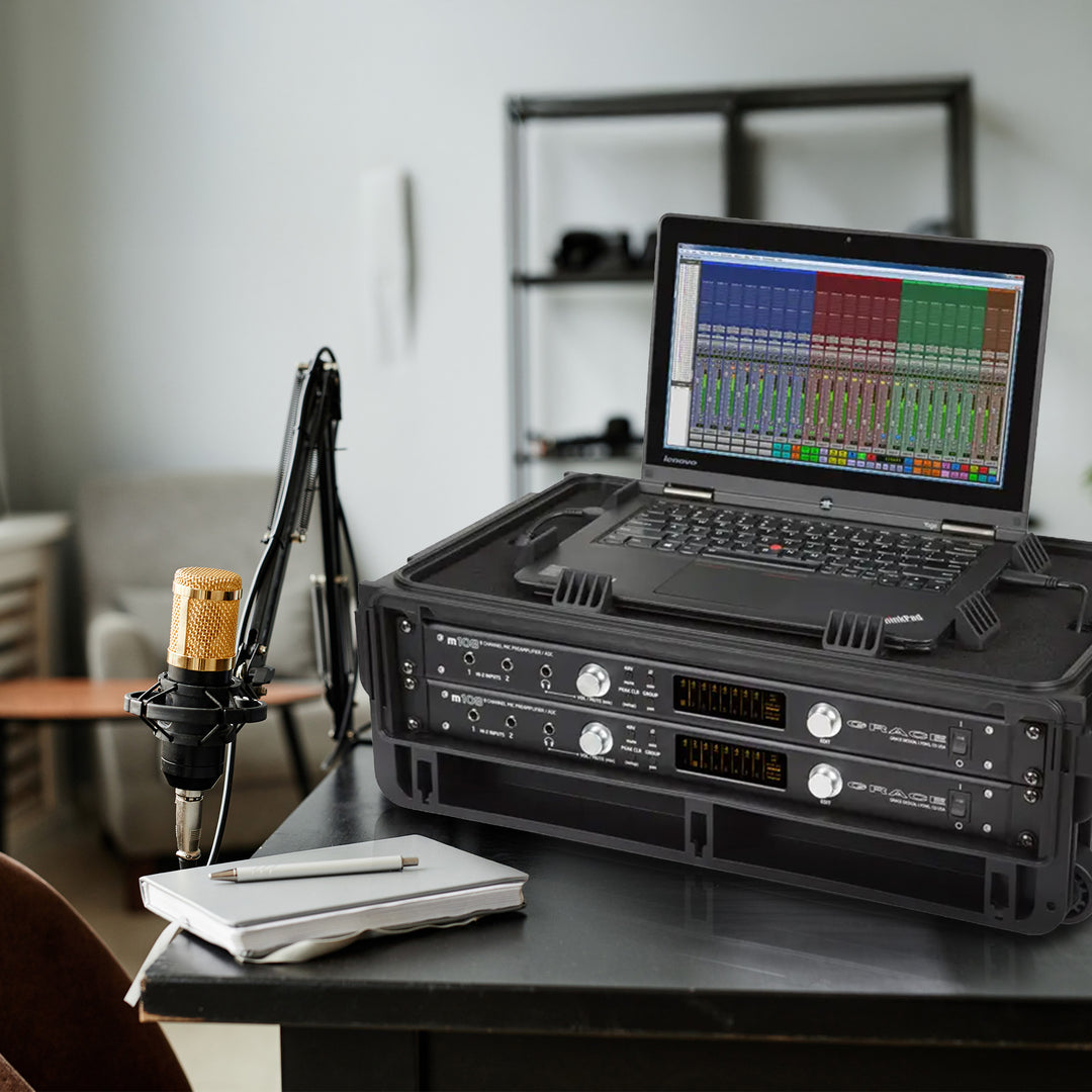 SKB 2U Studio Flyer Carry-on Rack Case with Laptop Surface, Waterproof, Black - VMInnovations