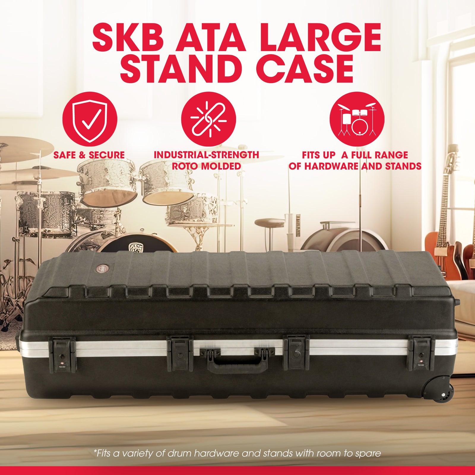 SKB ATA Large Stand Case, Wheels, Latches, Durable Equipment Transport, Black - VMInnovations