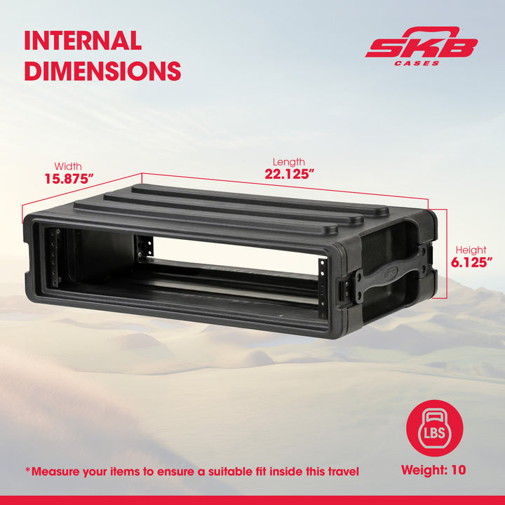 SKB 2U Shallow Roto Rack Case Gear Protector, Stackable, Waterproof, Black - VMInnovations