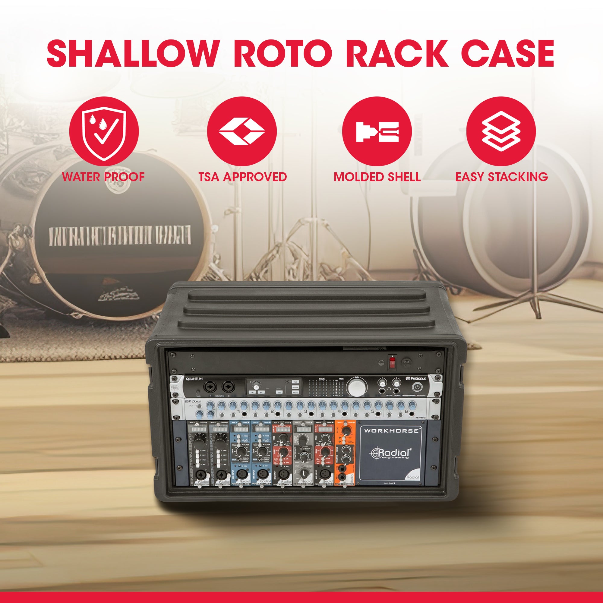 SKB 6U Shallow Roto Rack Case Gear Protector, Stackable, Waterproof, Black