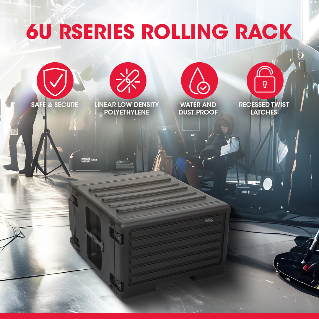 SKB 6U rSeries Rolling Rack with Integrated Back Wheels and 1-Touch Pull Handle - VMInnovations