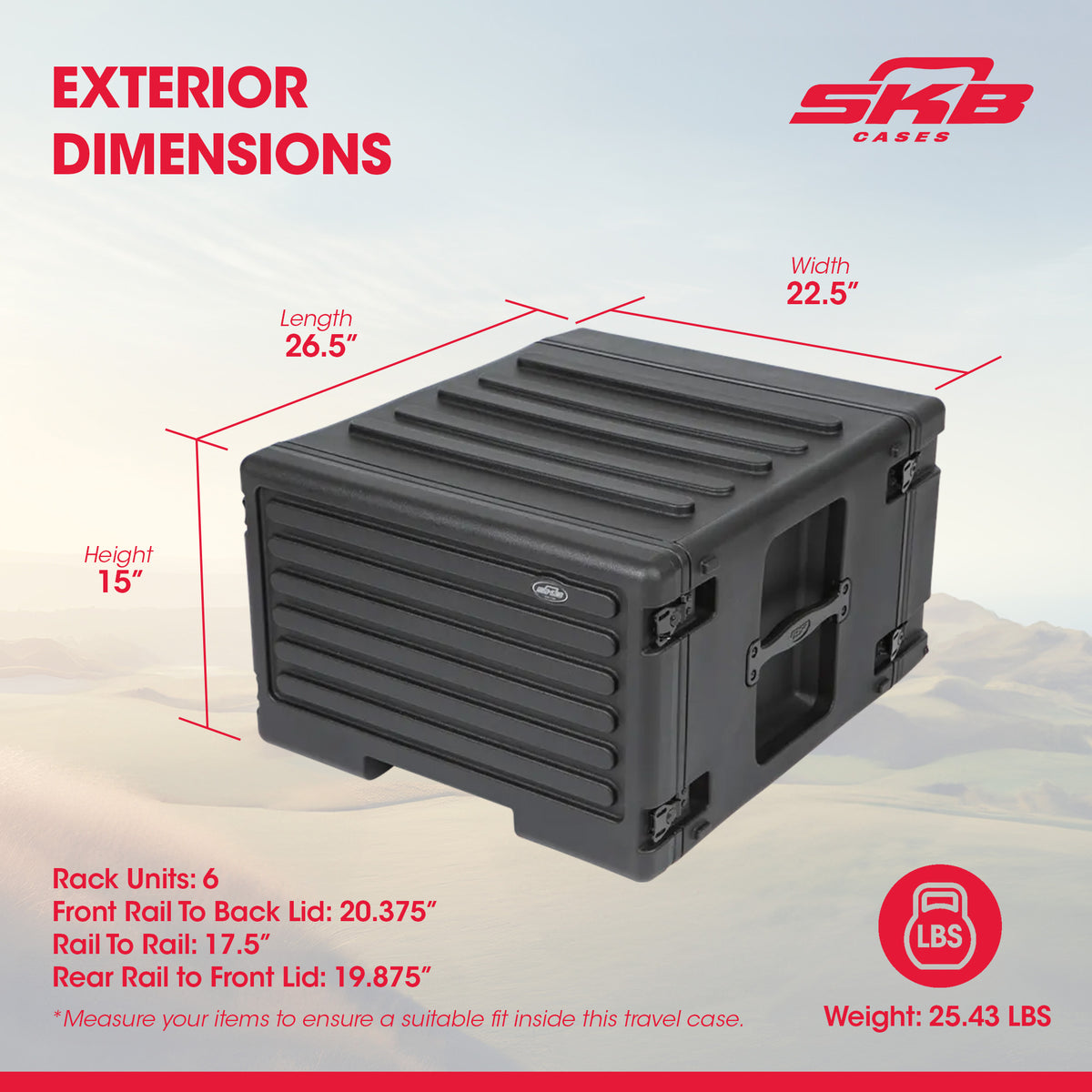 SKB 6U rSeries Rolling Rack with Integrated Back Wheels and 1-Touch Pull Handle