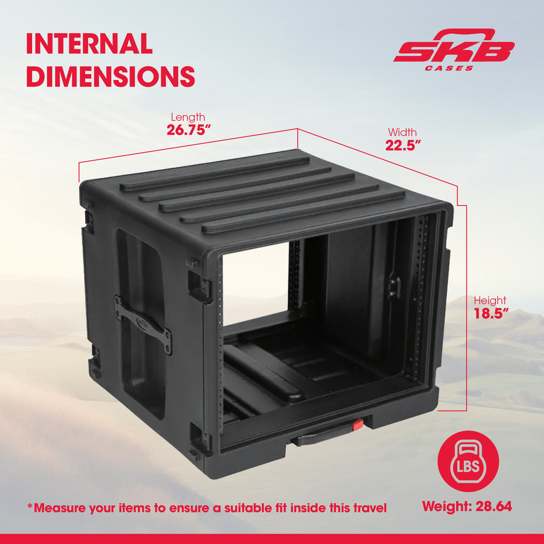 SKB 8U rSeries Rolling Rack with Integrated Back Wheels and 1-Touch Pull Handle - VMInnovations
