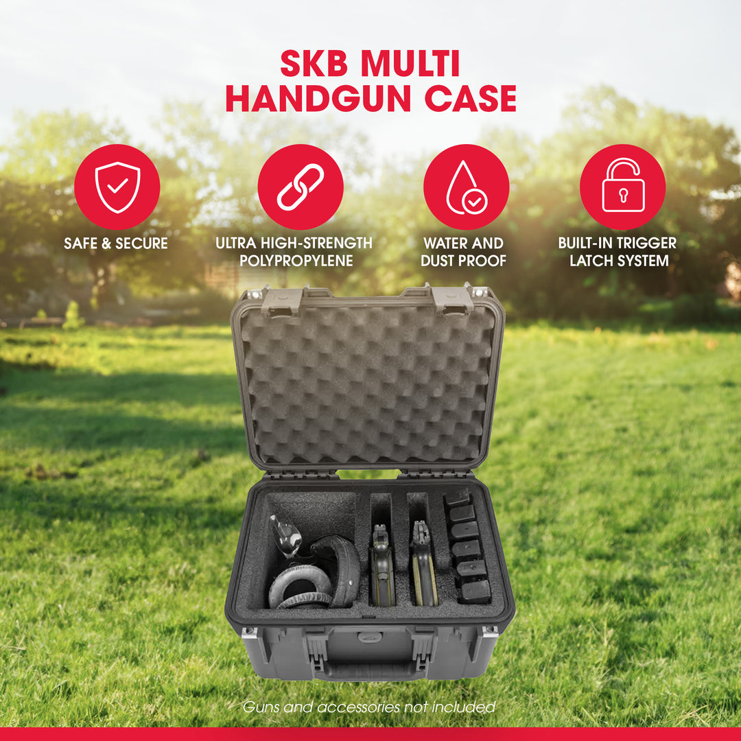 SKB Multi Hand Gun Case, 2 Gun Capacity, Custom Foam Interior, Waterproof, Black - VMInnovations
