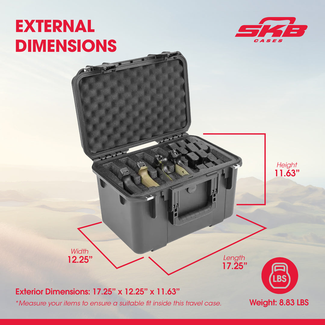 SKB Multi Hand Gun Case, 5 Gun Capacity, Custom Foam Interior, Waterproof, Black - VMInnovations
