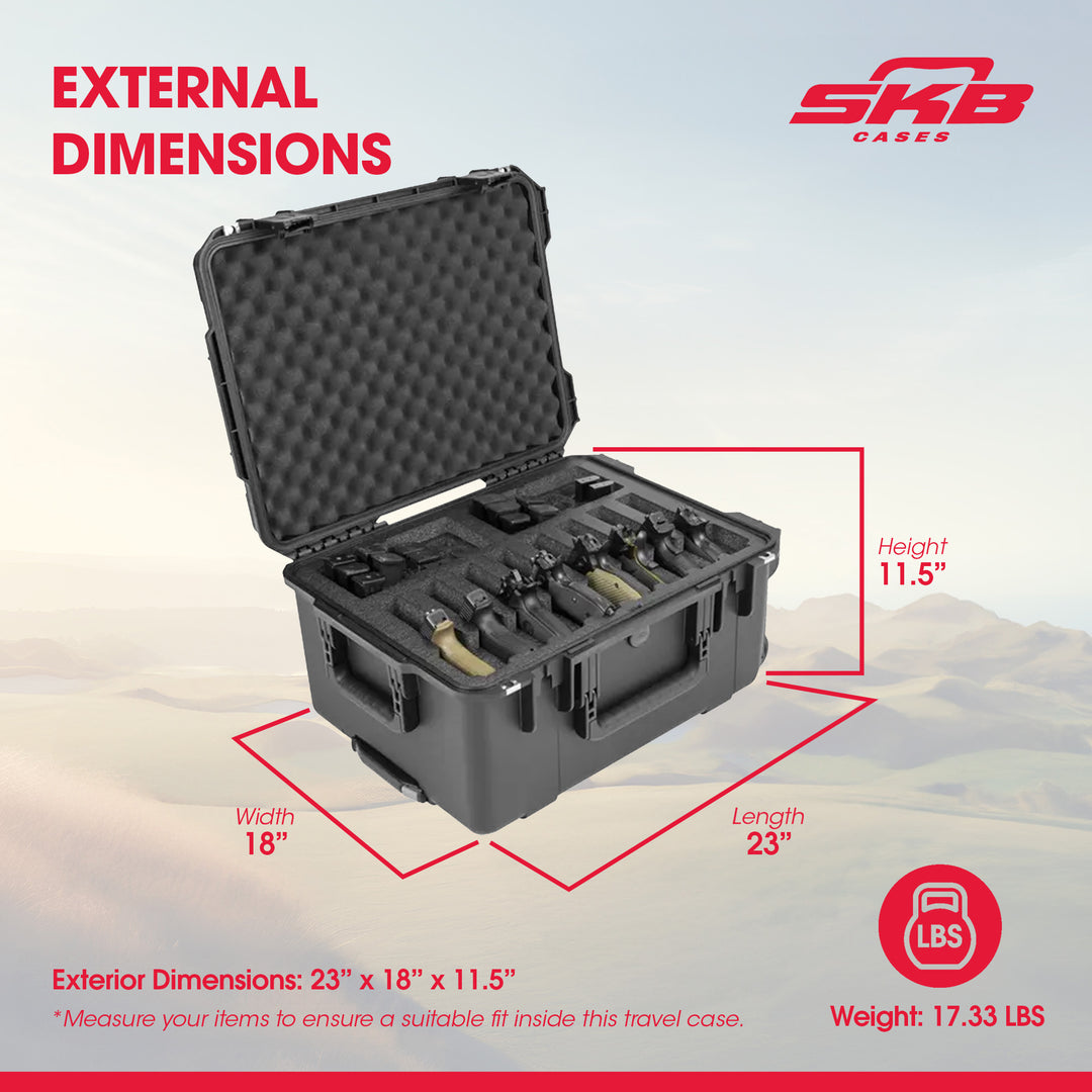 SKB Multi Hand Gun Case, 8 Gun Capacity, Custom Foam Interior, Waterproof, Black - VMInnovations