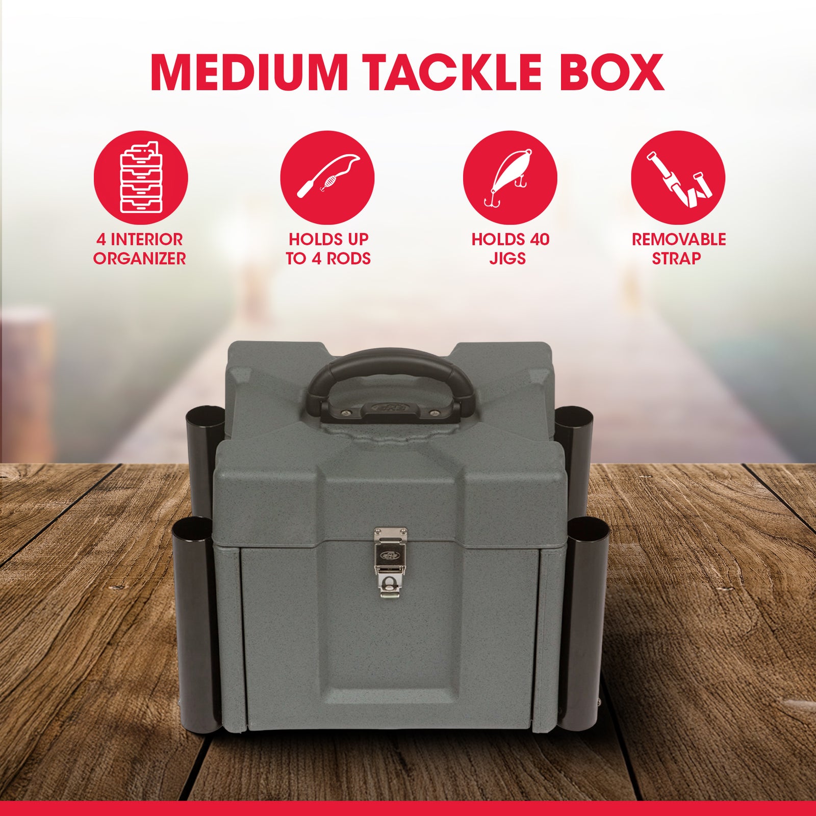 SKB Medium Tackle Box, 4 Drawers with Dividers and 2 Soft Exterior Pockets, Gray - VMInnovations