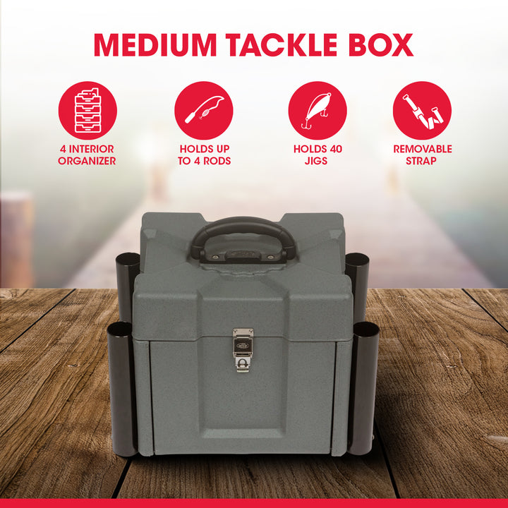 SKB Medium Tackle Box, 4 Drawers with Dividers and 2 Soft Exterior Pockets, Gray - VMInnovations