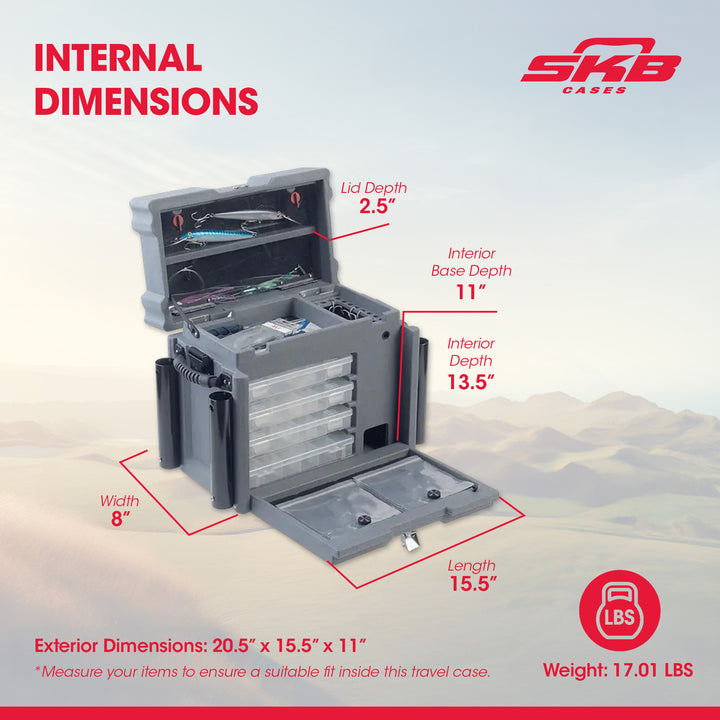 SKB Medium Tackle Box, 4 Storage Boxes with Dividers and Padlockable Latch, Gray