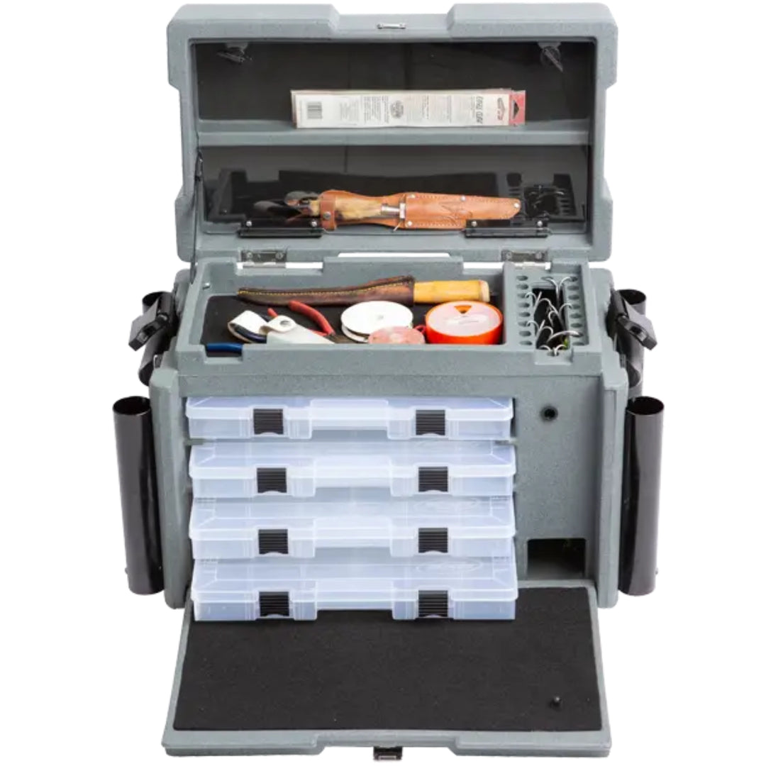 SKB Large Tackle Box, 4 Drawers with Dividers and 2 Soft Exterior Pockets, Gray - VMInnovations