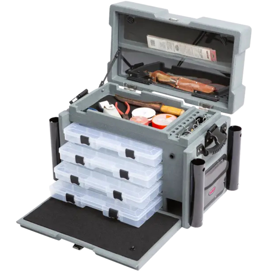 SKB Large Tackle Box, 4 Drawers with Dividers and 2 Soft Exterior Pockets, Gray - VMInnovations