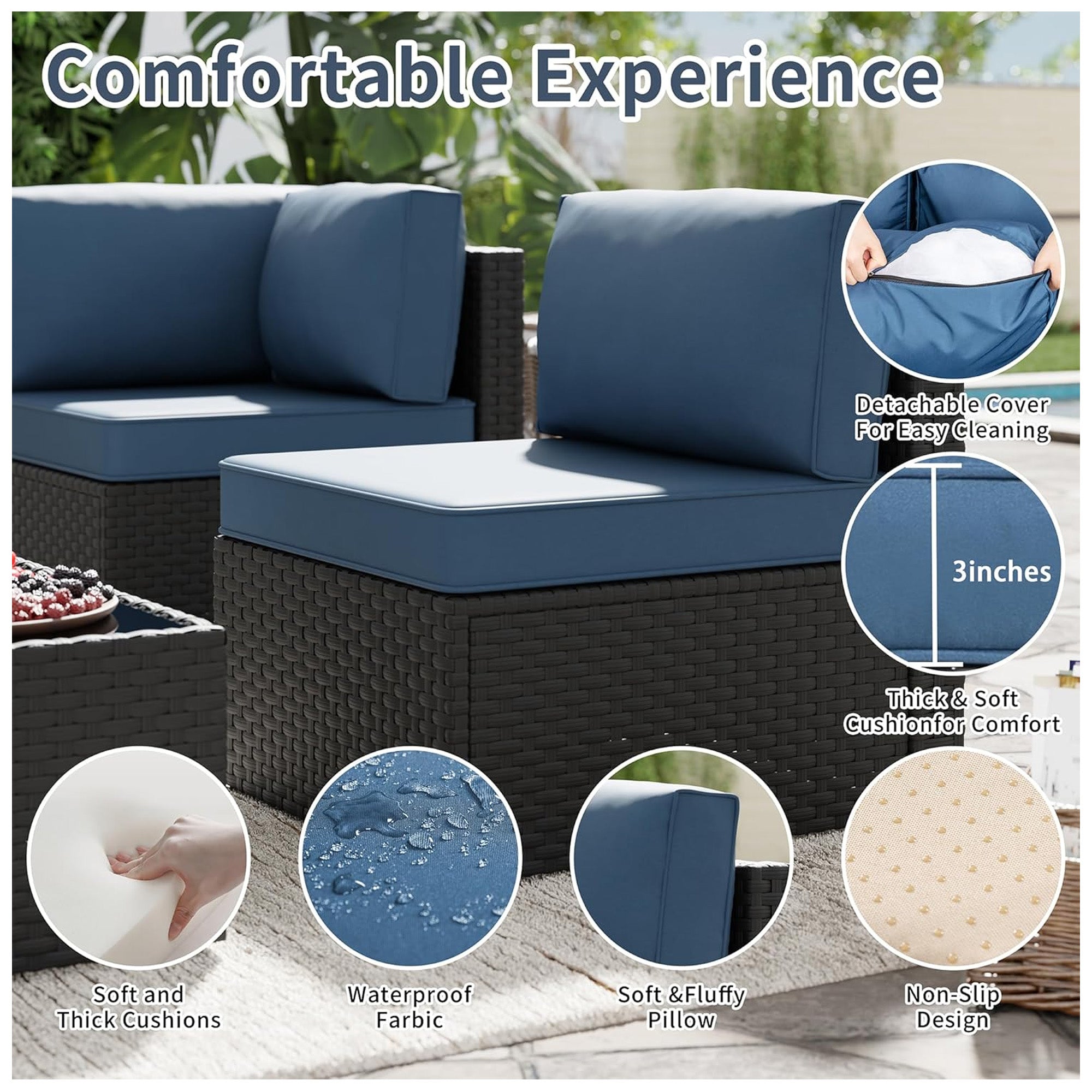 SUNLEI 5-Piece Patio Furniture Set, Black Rattan Sofa with Table (For Parts)