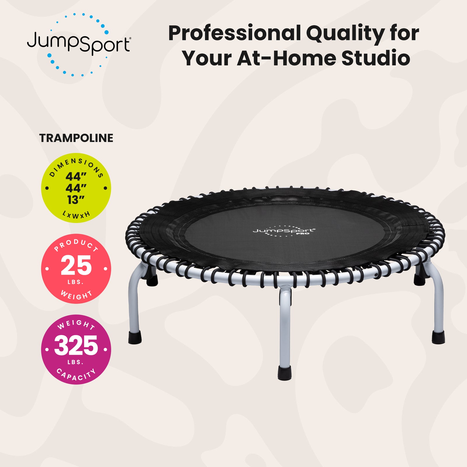 JumpSport 44 Inch PRO Workout Rebounder for Adults 44" Fitness Trampoline, Black - VMInnovations
