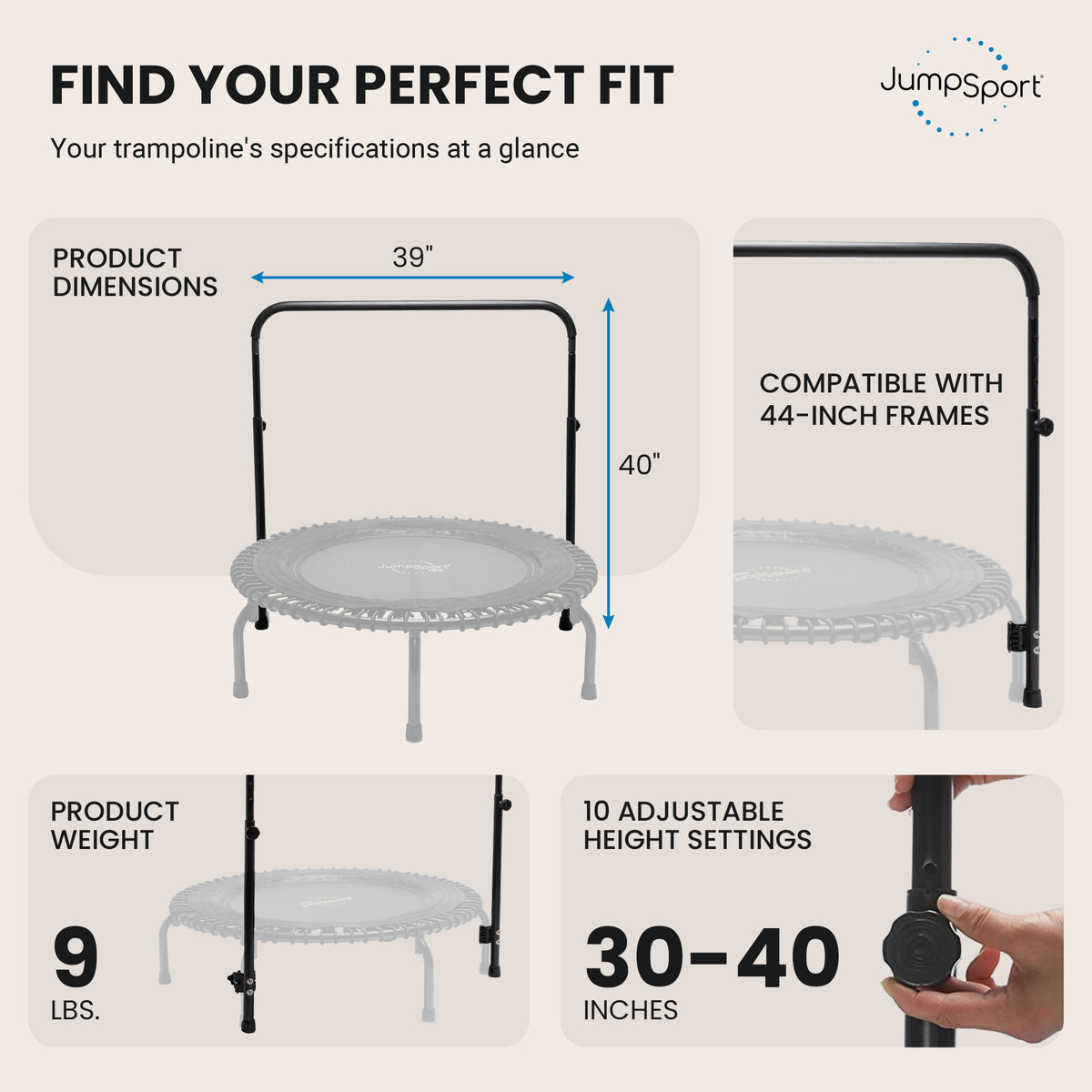 JumpSport Handle Bar for Arched Leg Fitness Trampolines, Trampoline Not Included