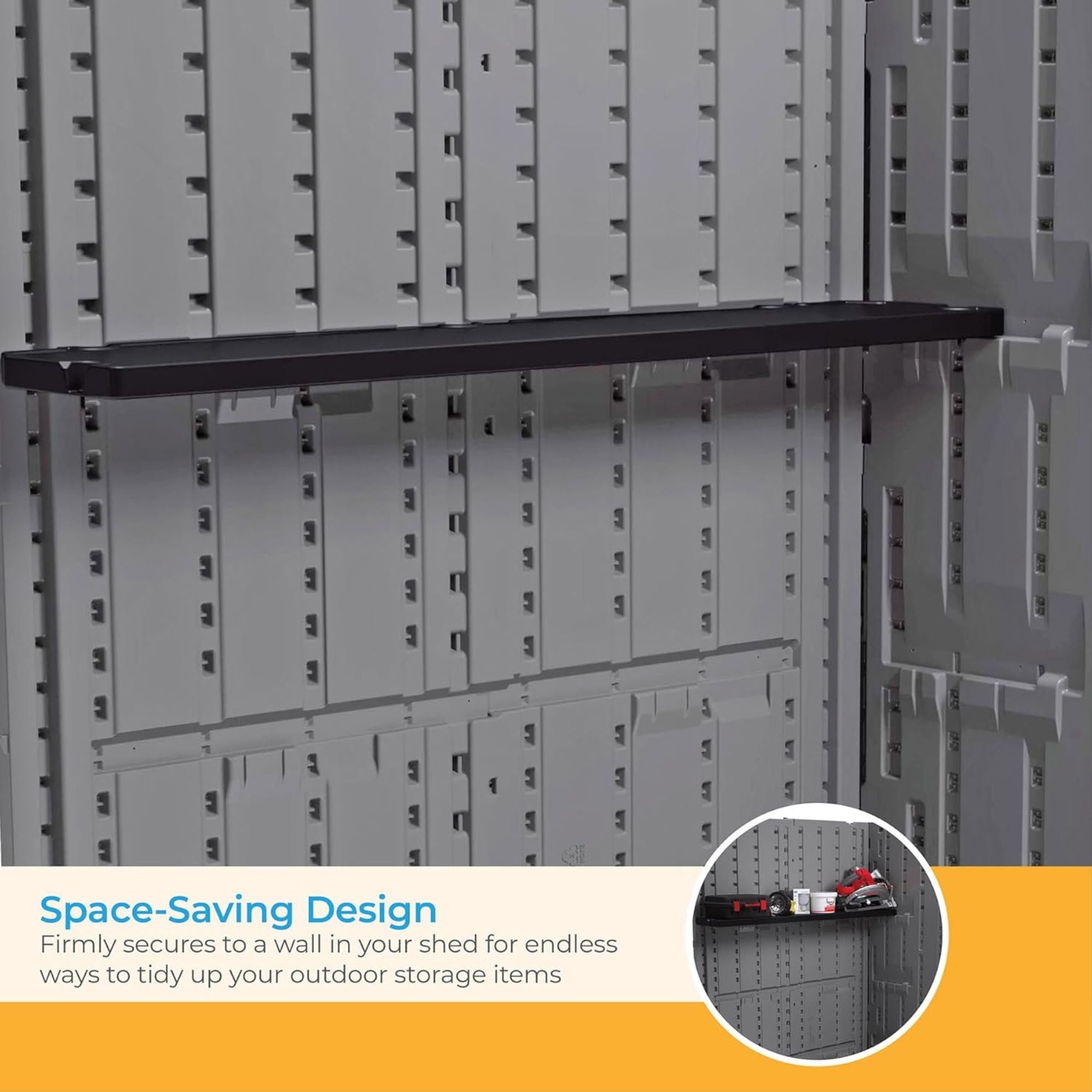 Suncast 3 Pack Horizontal Shed Shelf Space Saving Wall Outdoor Storage, Black