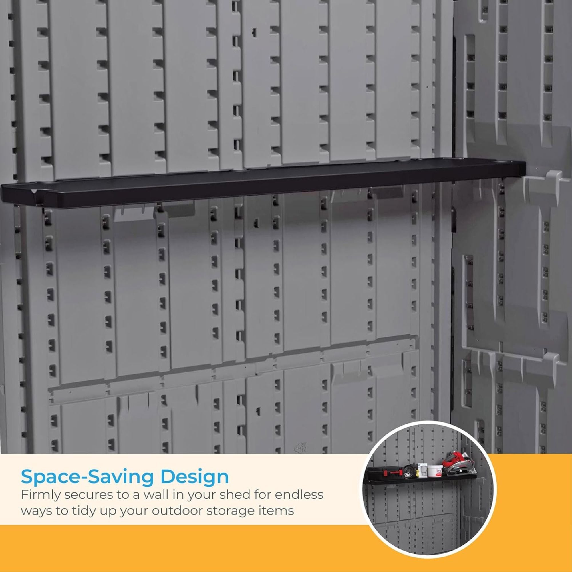 Suncast 3 Pack Horizontal/XL Vertical Shed Shelf Kit Wall Outdoor Storage, Black