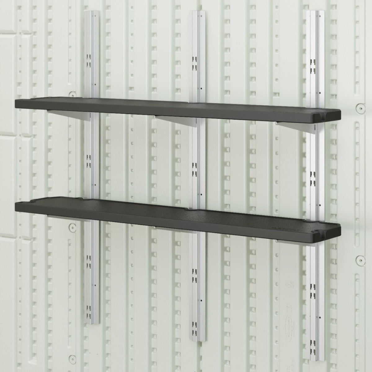 Suncast Vertical Shed 8 Shelf Kit Space Saving Wall Mount Outdoor Storage, Black