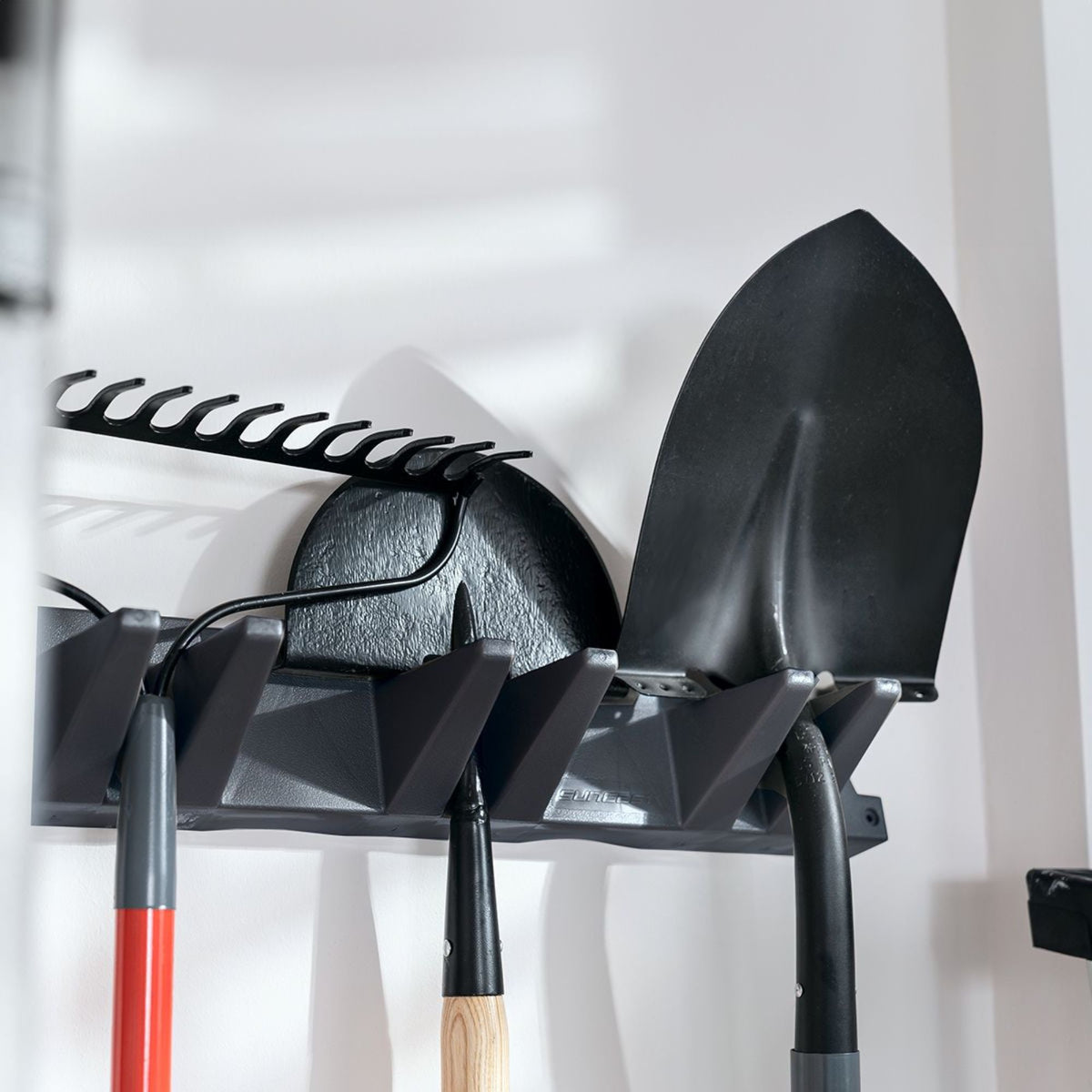Suncast Long Handle Garage Wall Tool Organizer, Resin Storage Hanger Rack, Black