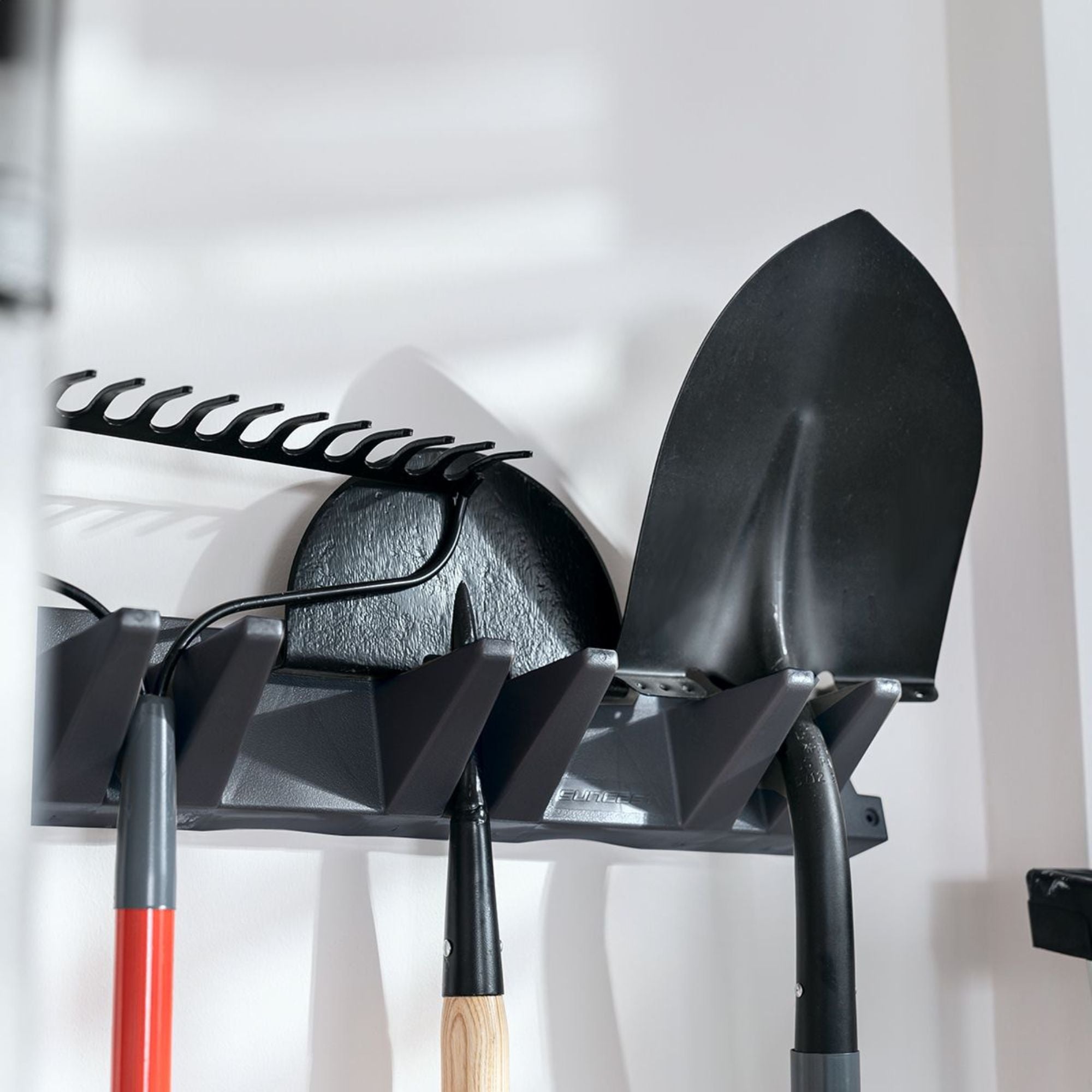 Suncast Long Handle Garage Wall Tool Organizer, Resin Storage Hanger Rack, Black