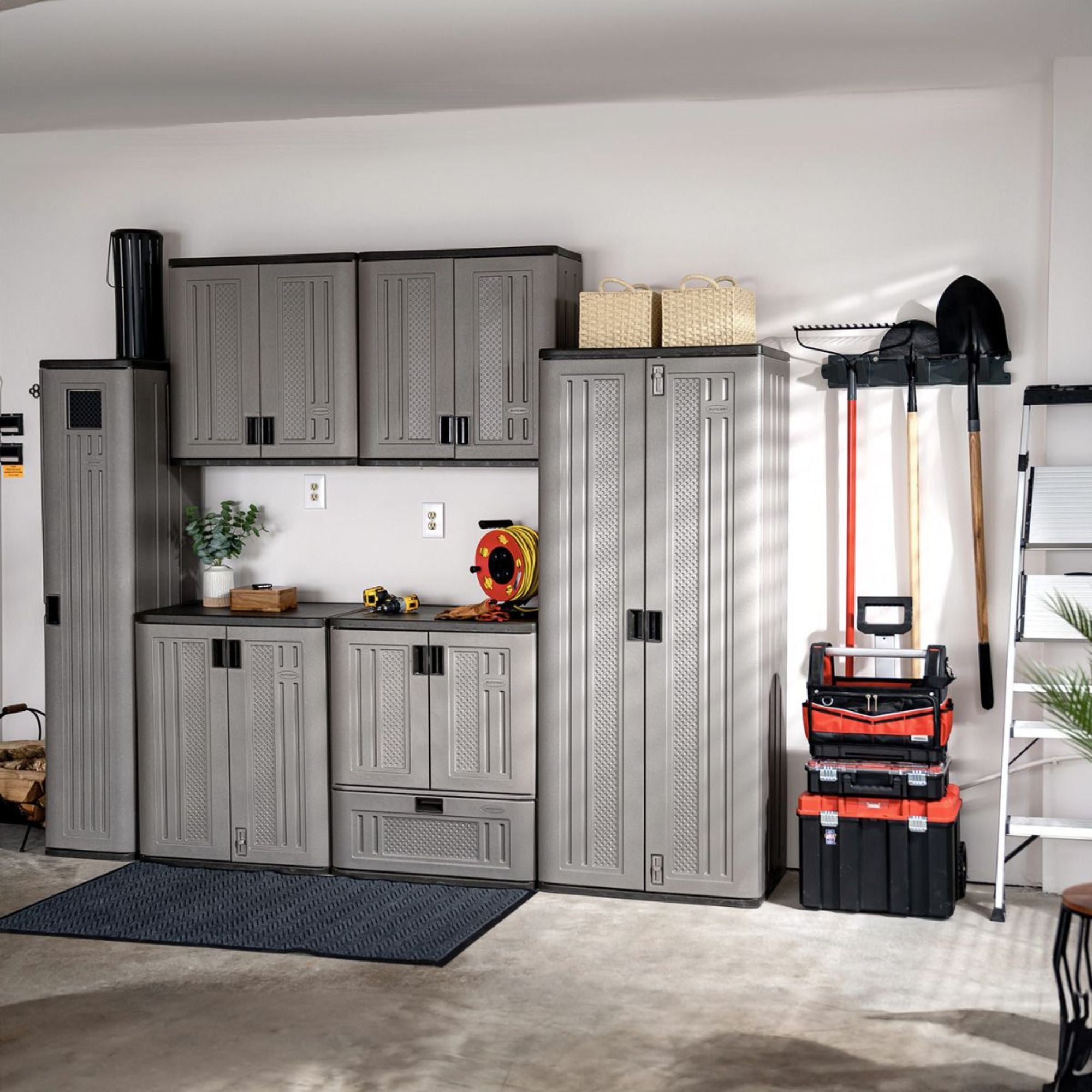 Suncast 4 Pack Long Handle Garage Wall Tool Organizer, Resin Storage Rack, Black