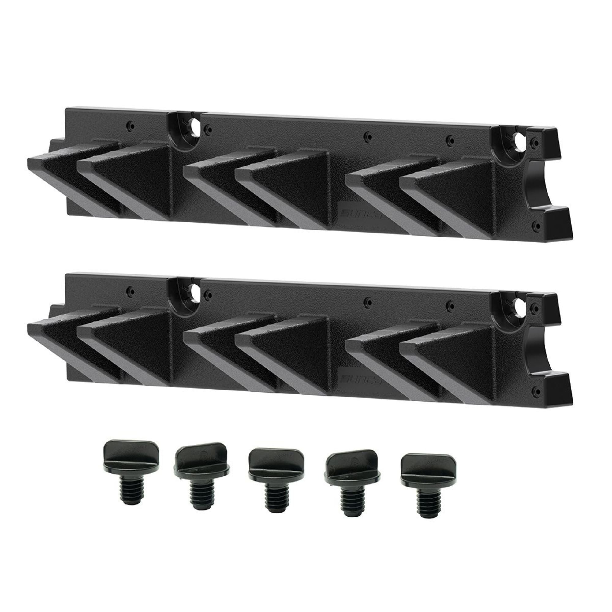 Suncast 6 Pack Long Handle Garage Wall Tool Organizer, Resin Storage Rack, Black