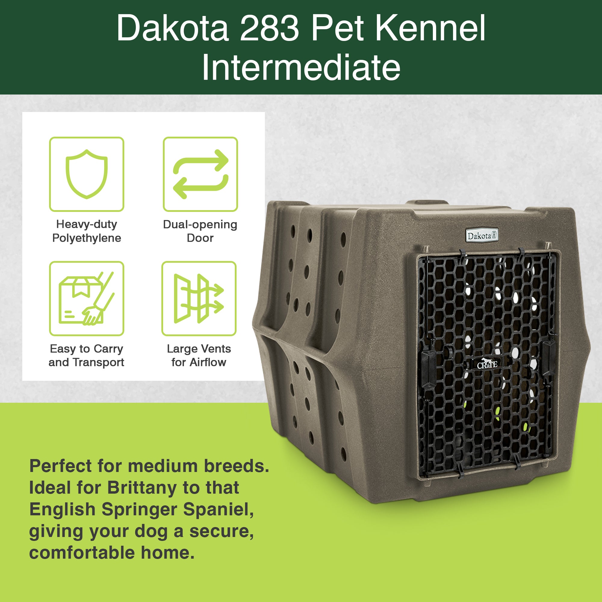 Dakota 283 Canine Rough and Tough Economy Kennel, Intermediate, Coyote Granite - VMInnovations