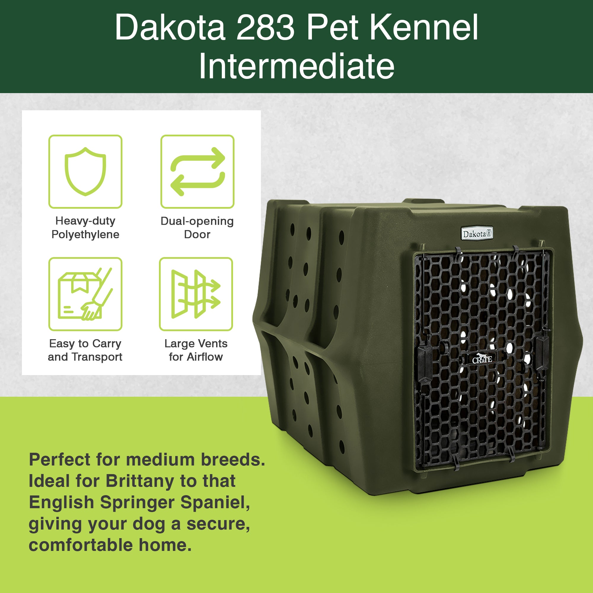 Dakota 283 Canine Rough and Tough Economy Pet Kennel, Intermediate, Olive - VMInnovations