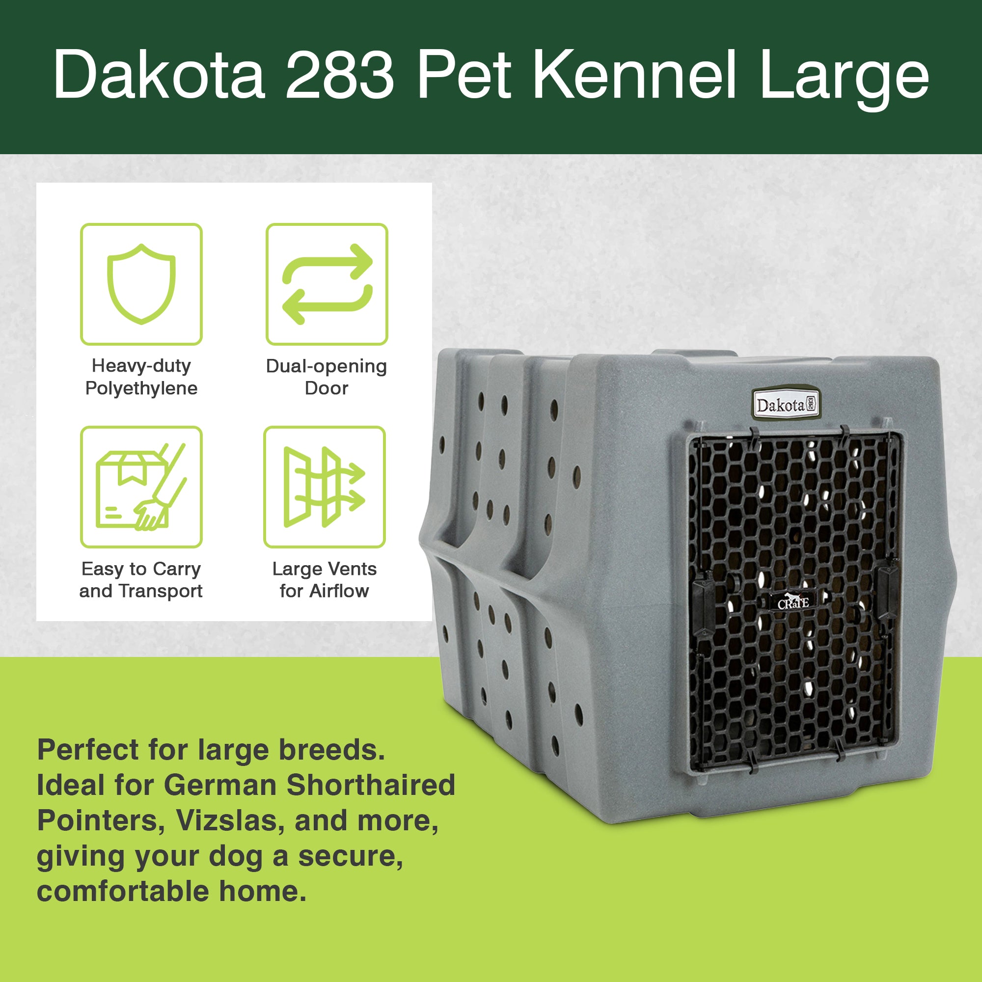Dakota 283 Canine Rough and Tough Economy Pet Kennel, Large, Dark Granite - VMInnovations