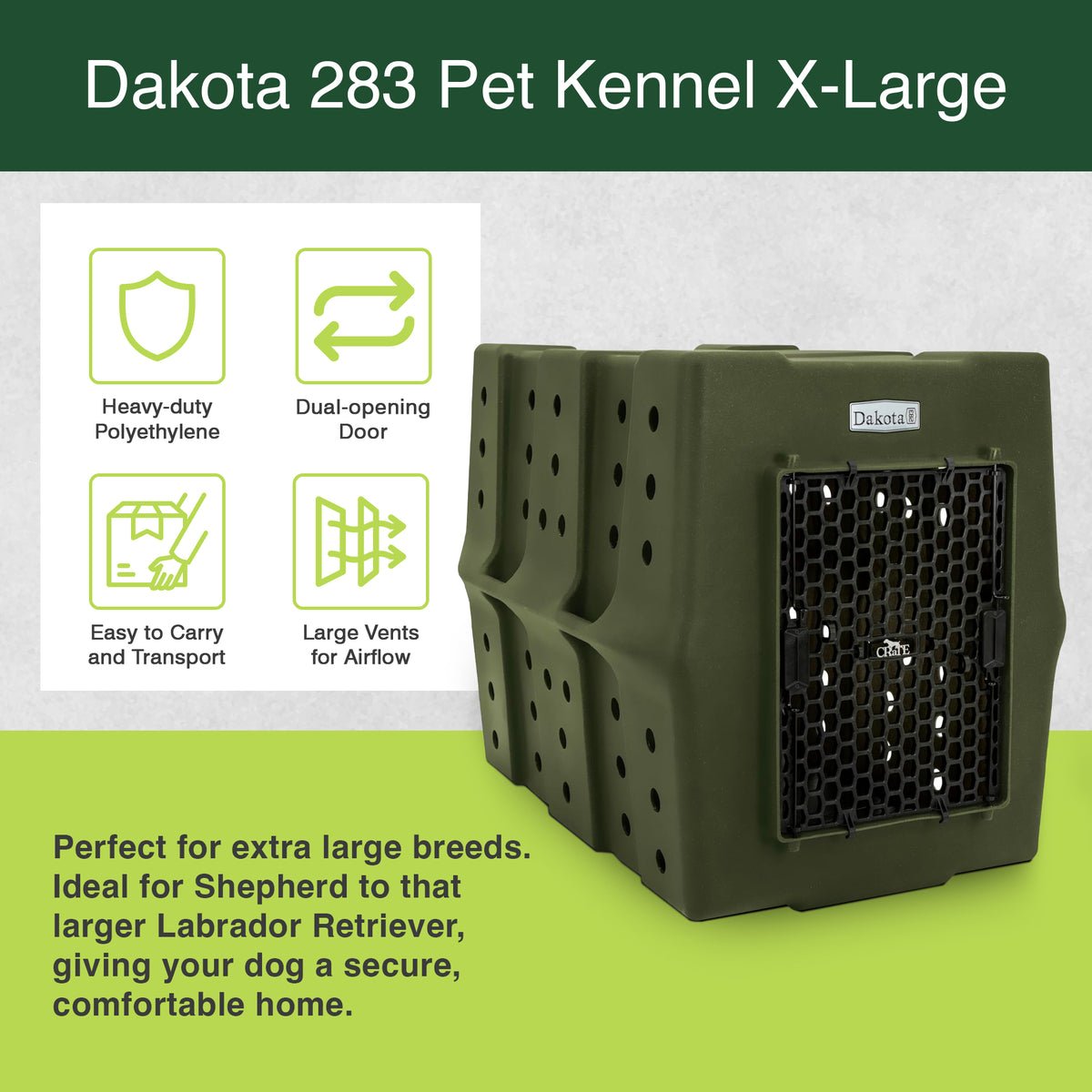 Dakota 283 Canine Rough and Tough Economy Kennel, Pet Crate, X-Large, Olive (For Parts)