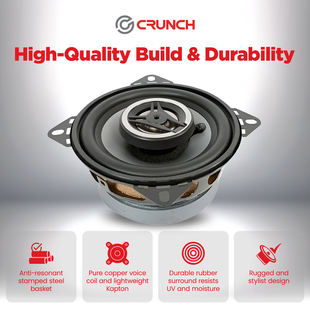 Crunch 4 Inch Coaxial Speaker Set, Full-Range Audio Upgrade for Vehicle Stereo - VMInnovations