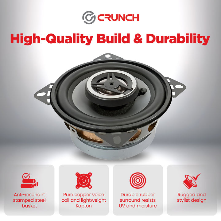 Crunch 4 Inch Coaxial Speaker Set, Full-Range Audio Upgrade for Vehicle Stereo - VMInnovations
