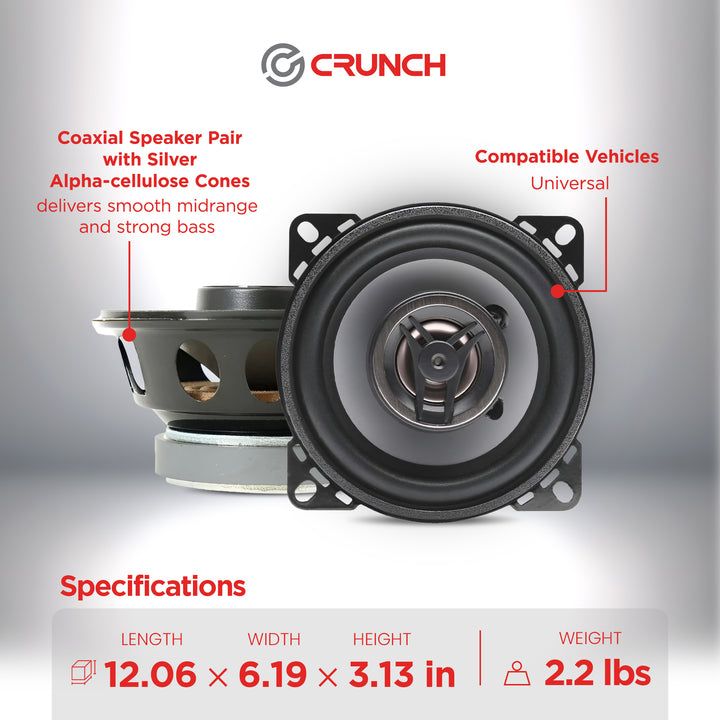 Crunch 4 Inch Coaxial Speaker Set, Full-Range Audio Upgrade for Vehicle Stereo - VMInnovations