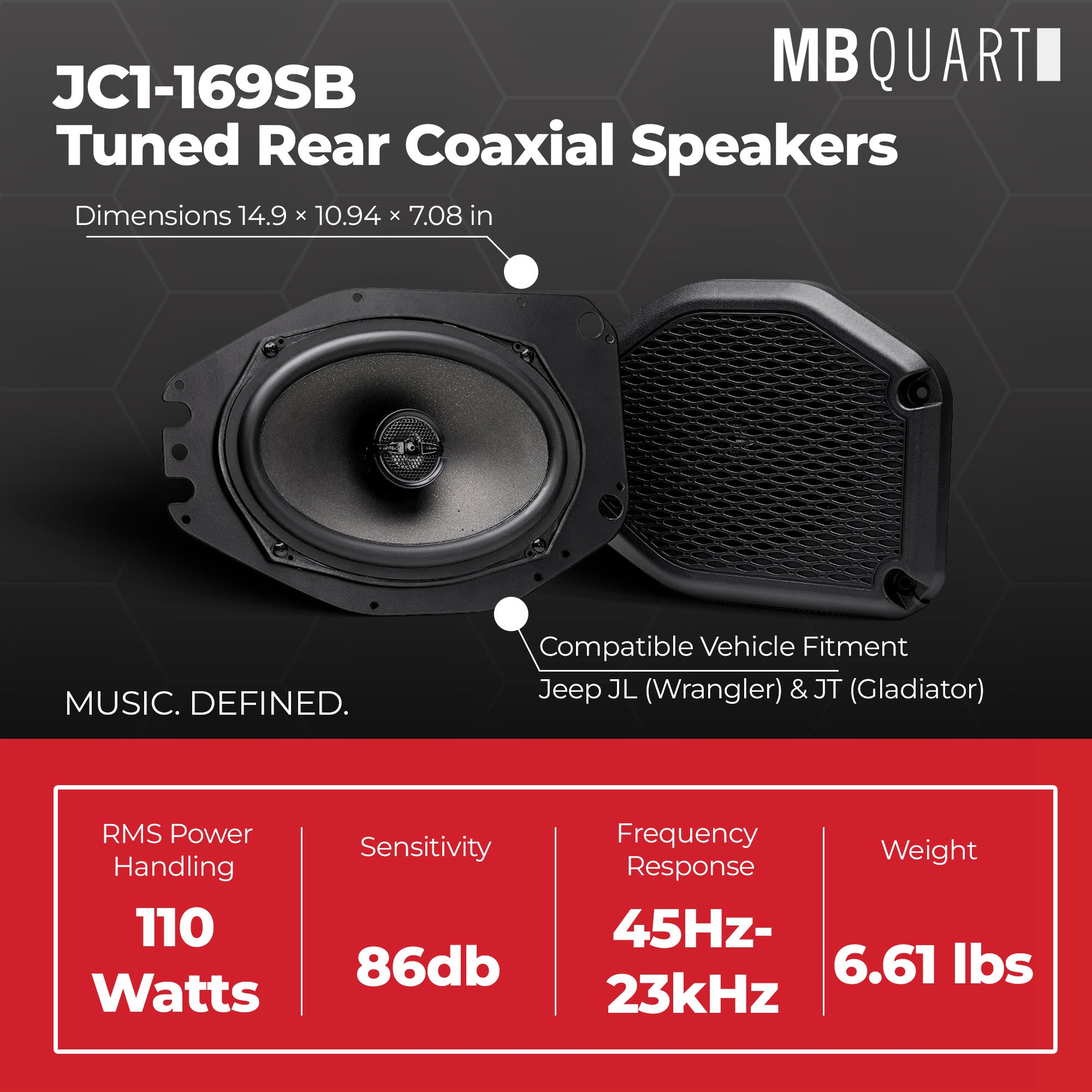 MB Quart 6"x9" Rear Speaker Upgrade for Jeep Wrangler JL & Gladiator JT, (Pair) - VMInnovations