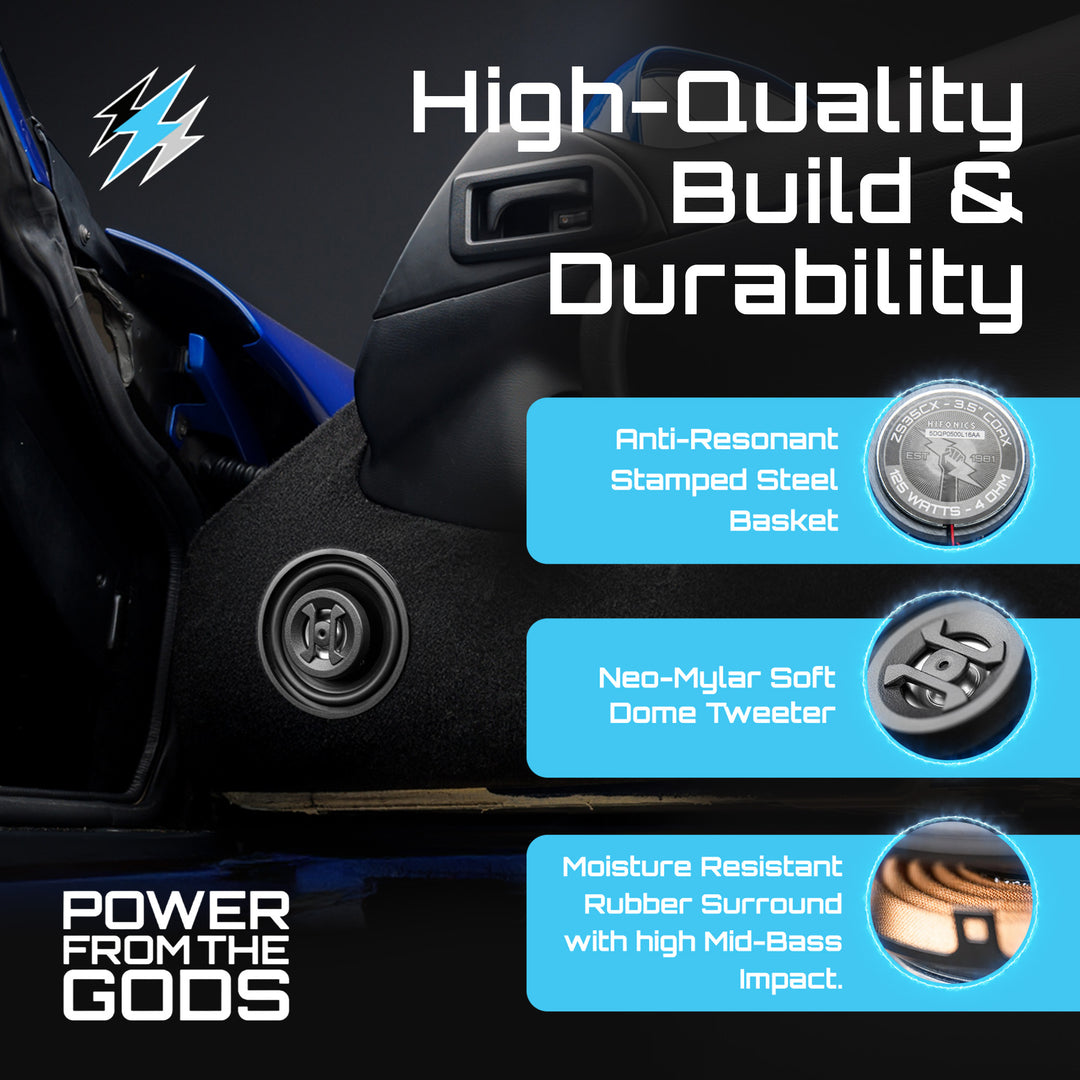 Hifonics Zeus ZS35CX 3.5 Inch 2 Way 125W Car Audio Coaxial Speakers, Pair - VMInnovations