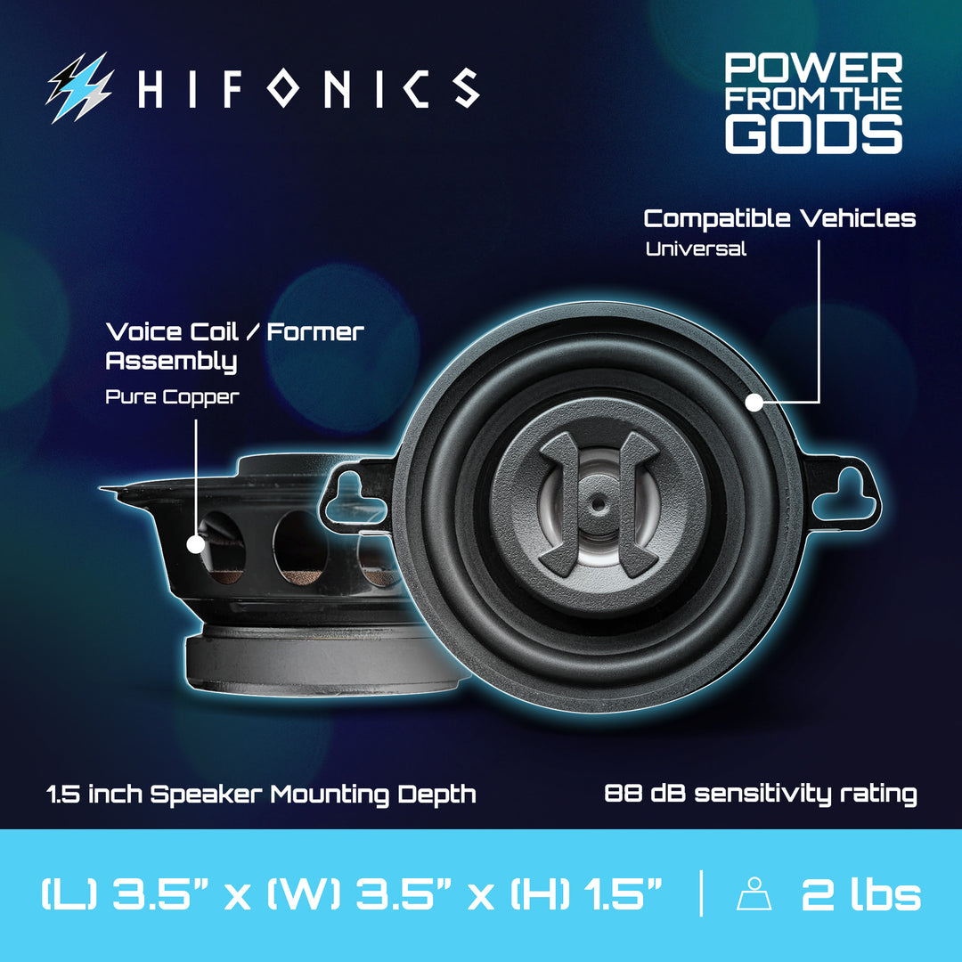 Hifonics Zeus ZS35CX 3.5 Inch 2 Way 125W Car Audio Coaxial Speakers, Pair - VMInnovations