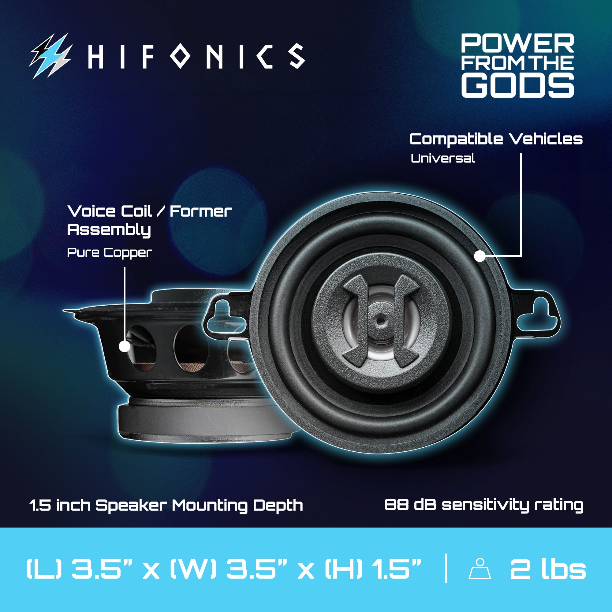 Hifonics Zeus ZS35CX 3.5 Inch 2 Way 125W Car Audio Coaxial Speakers, Pair - VMInnovations