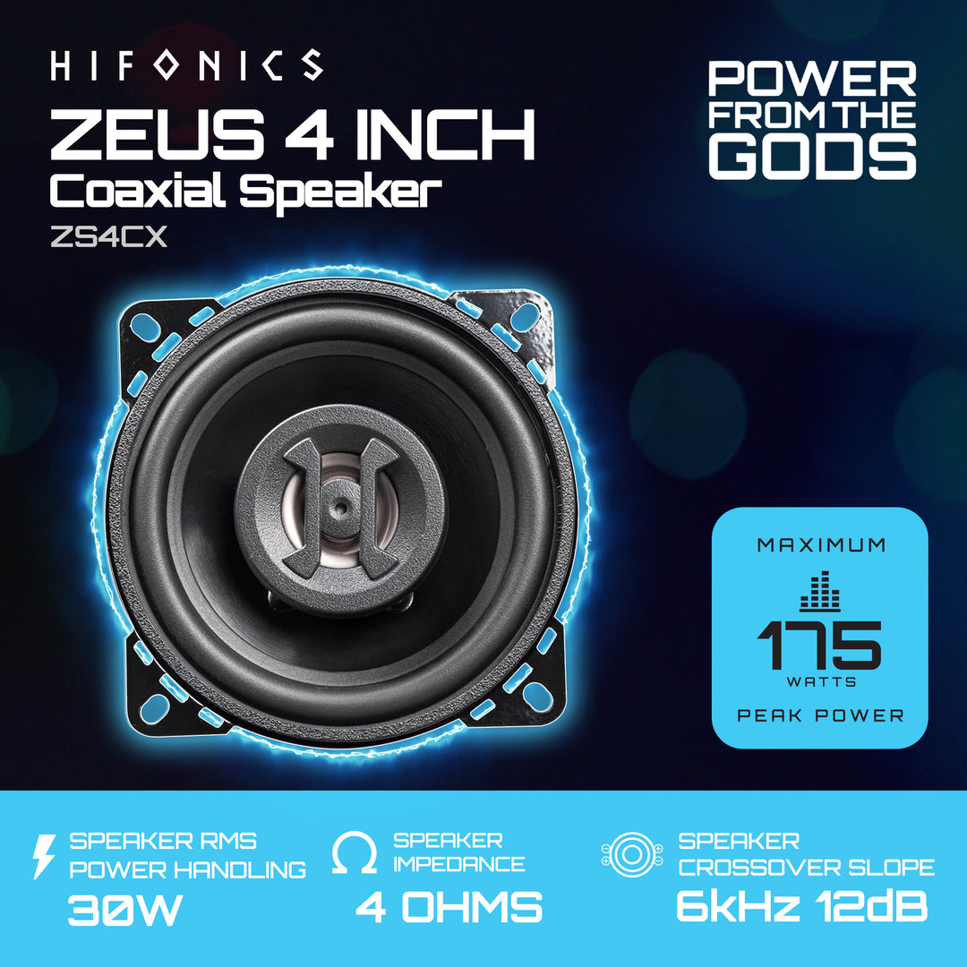 Hifonics Zeus ZS4CX 4 Inch 2 Way 175W Car Audio Coaxial Speakers, Pair - VMInnovations