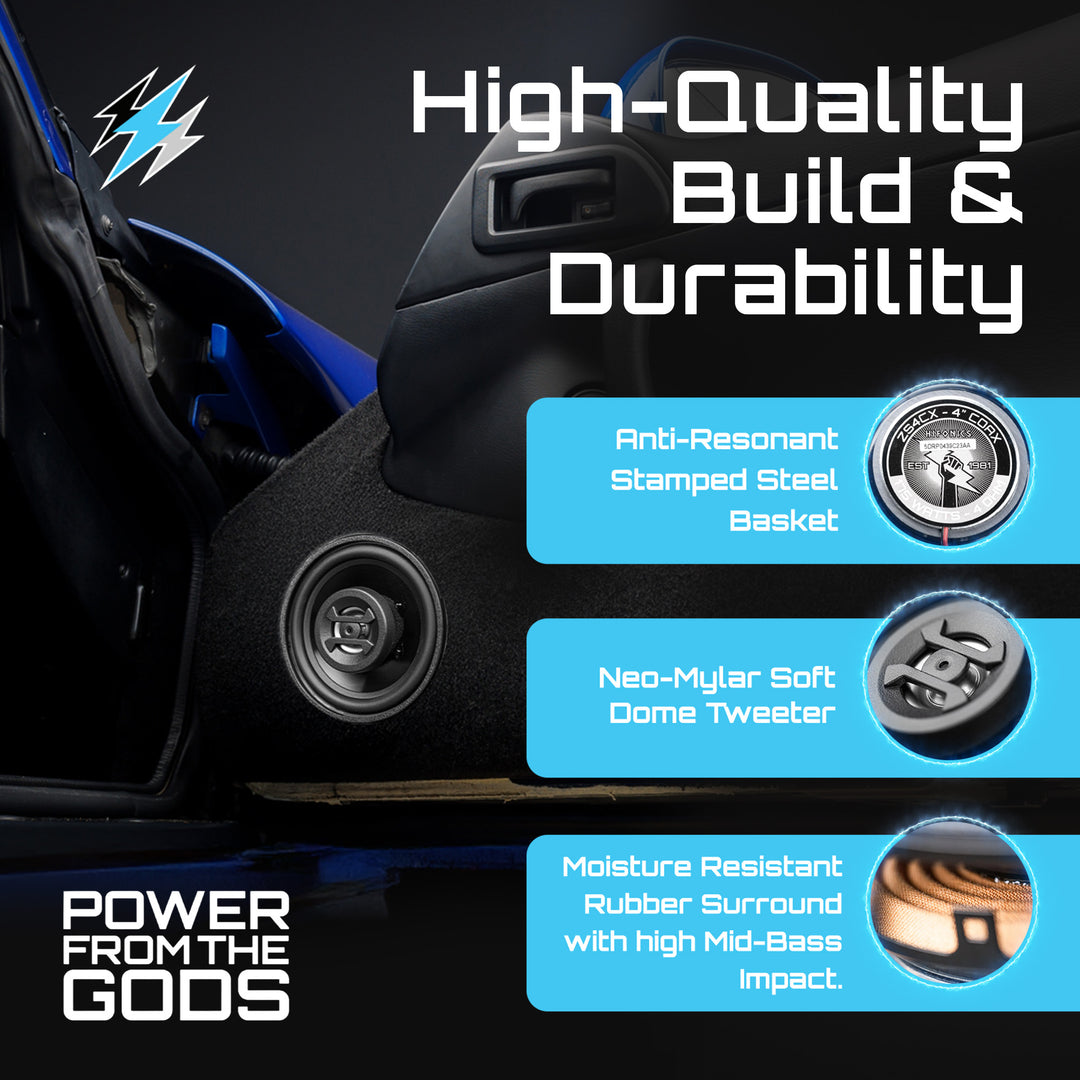 Hifonics Zeus ZS4CX 4 Inch 2 Way 175W Car Audio Coaxial Speakers, Pair - VMInnovations