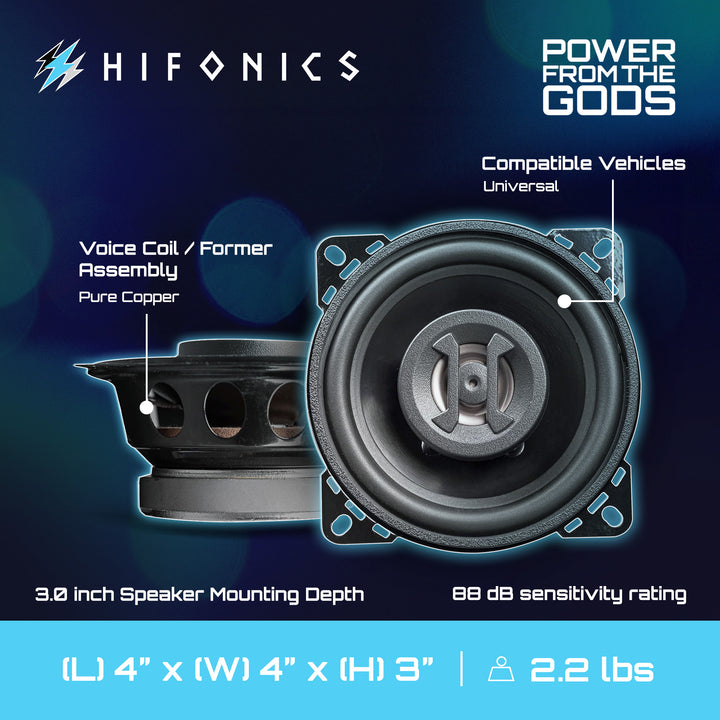 Hifonics Zeus ZS4CX 4 Inch 2 Way 175W Car Audio Coaxial Speakers, Pair - VMInnovations