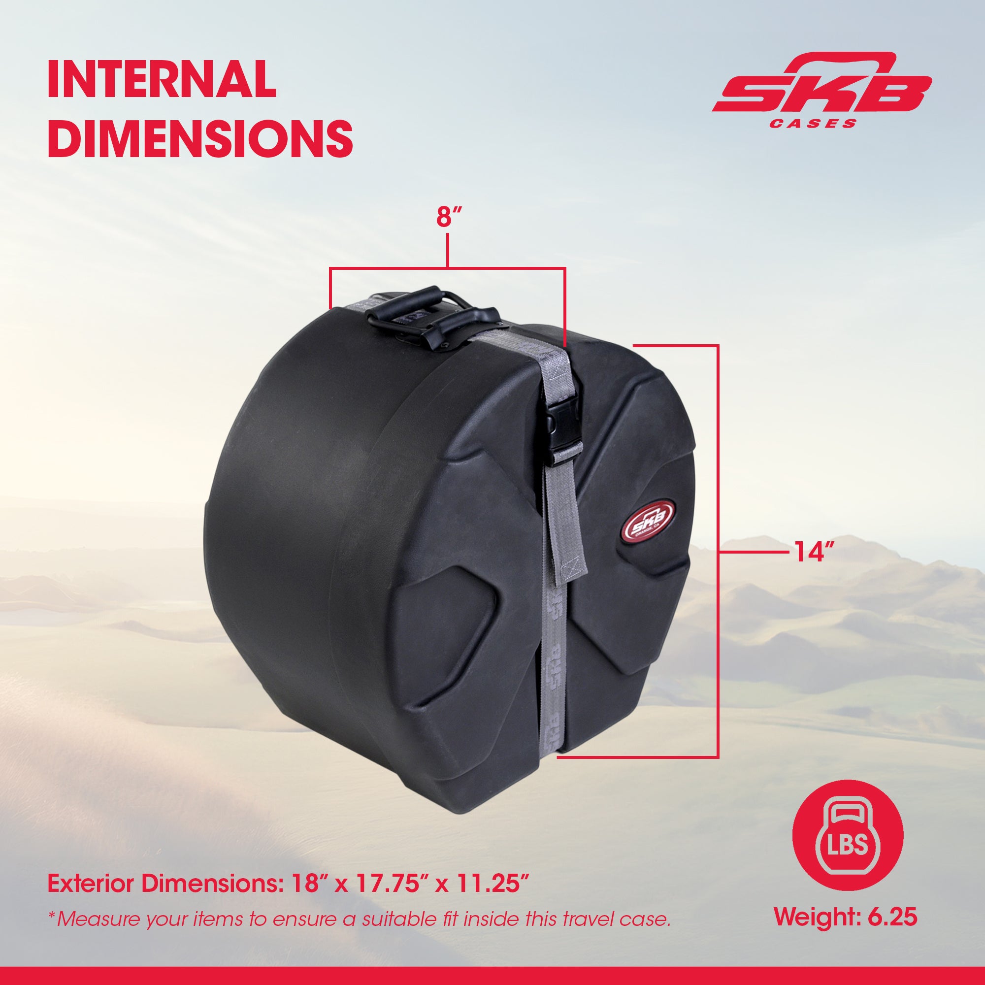 SKB Cases 8" x 14" Tom/Snare Case w/Padded Interior & D-Shaped Drum (Open Box) - VMInnovations