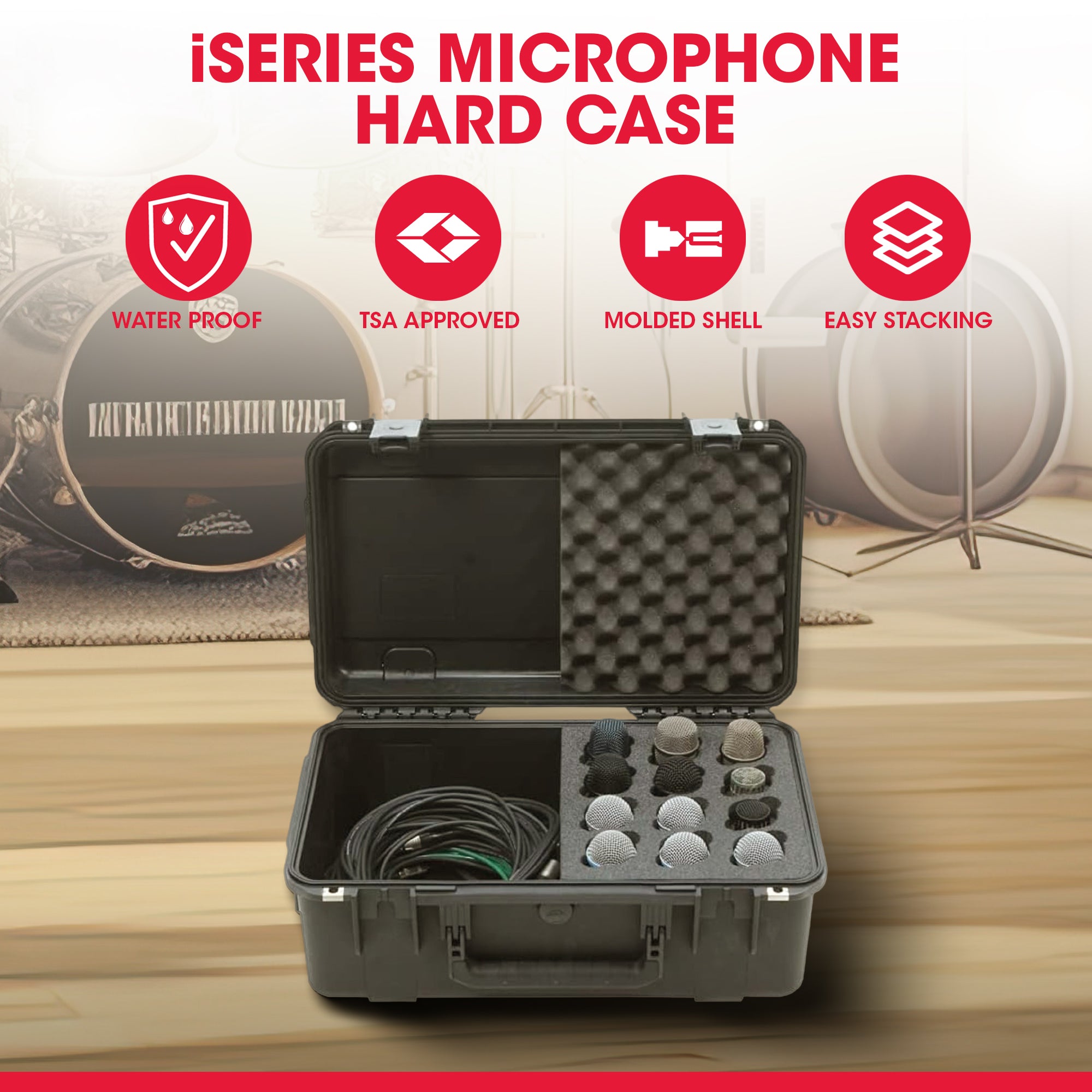 SKB iSeries Microphone Hard Case w/12-Slot Foam Interior Cable Storage(Open Box) - VMInnovations