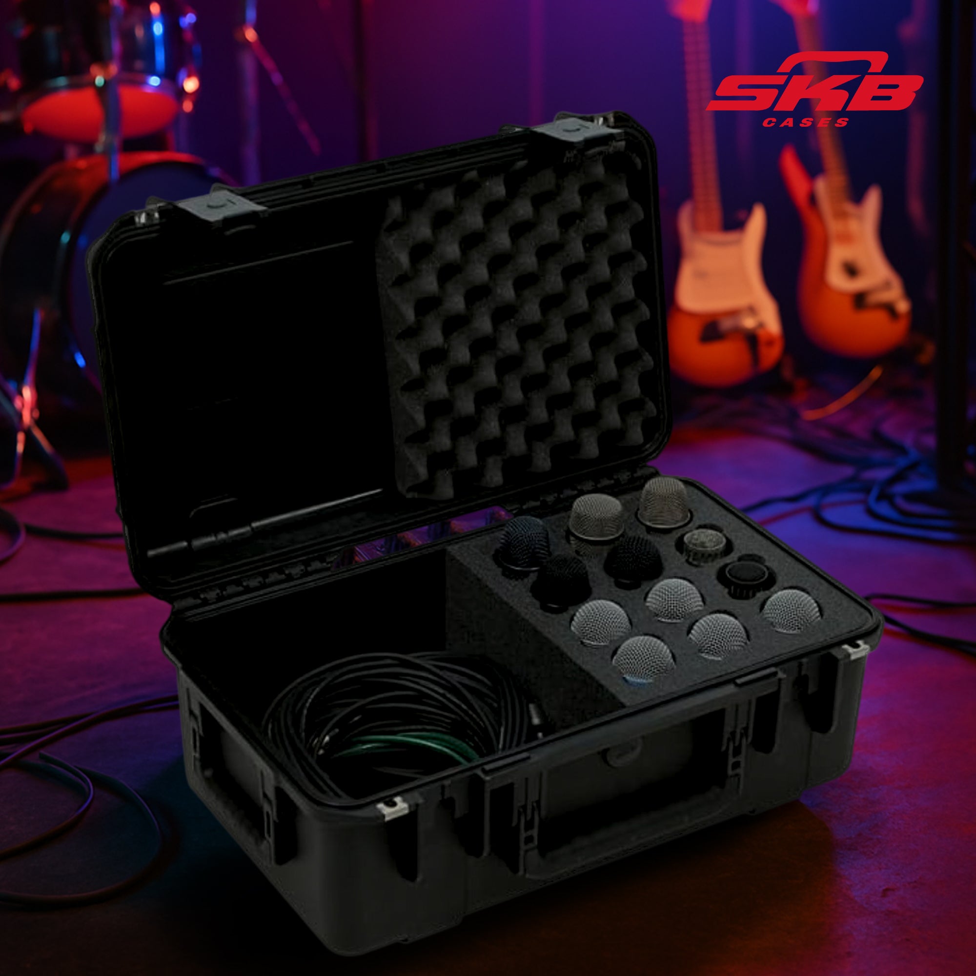 SKB iSeries Microphone Hard Case w/12-Slot Foam Interior Cable Storage(Open Box) - VMInnovations