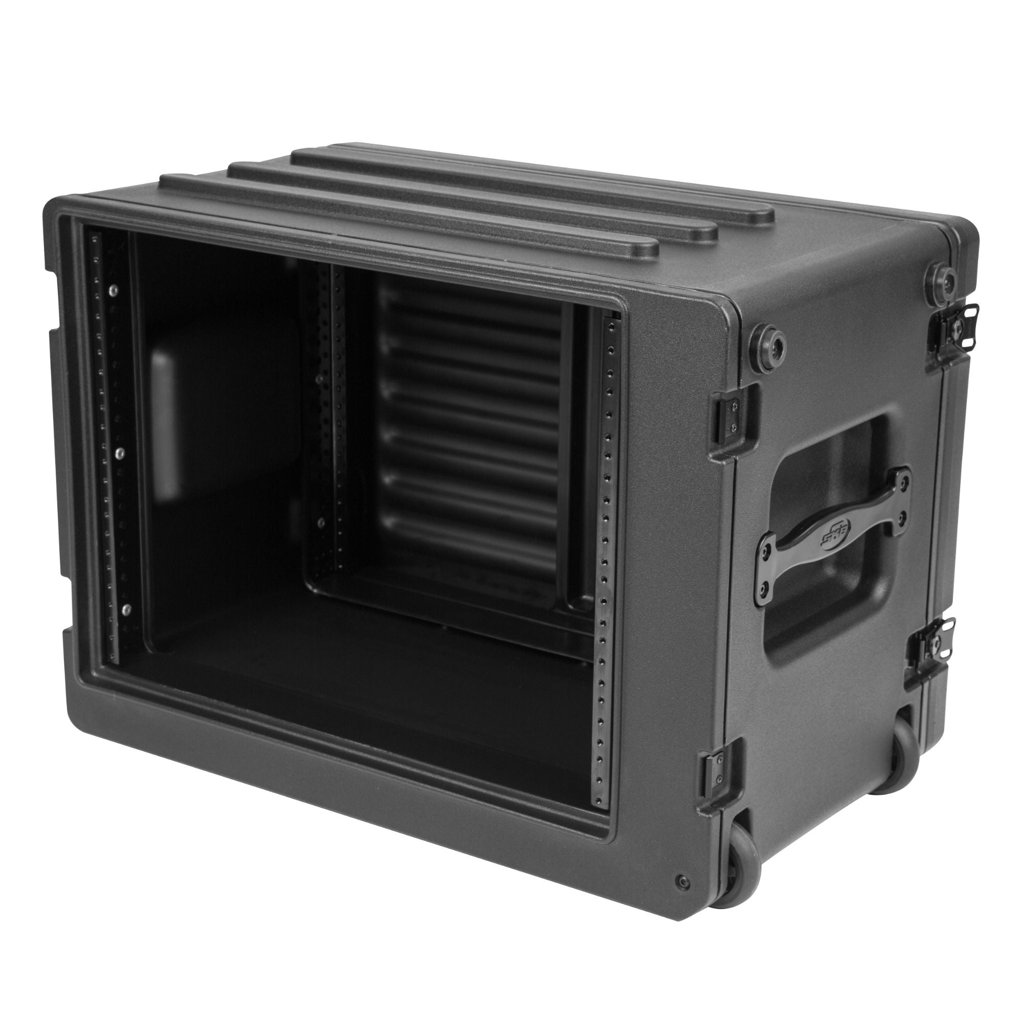 SKB 8U rSeries Shallow Rolling Rack with Integrated Back Wheels and Pull Handle - VMInnovations