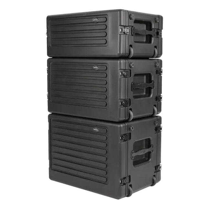 SKB 8U rSeries Shallow Rolling Rack with Integrated Back Wheels and Pull Handle